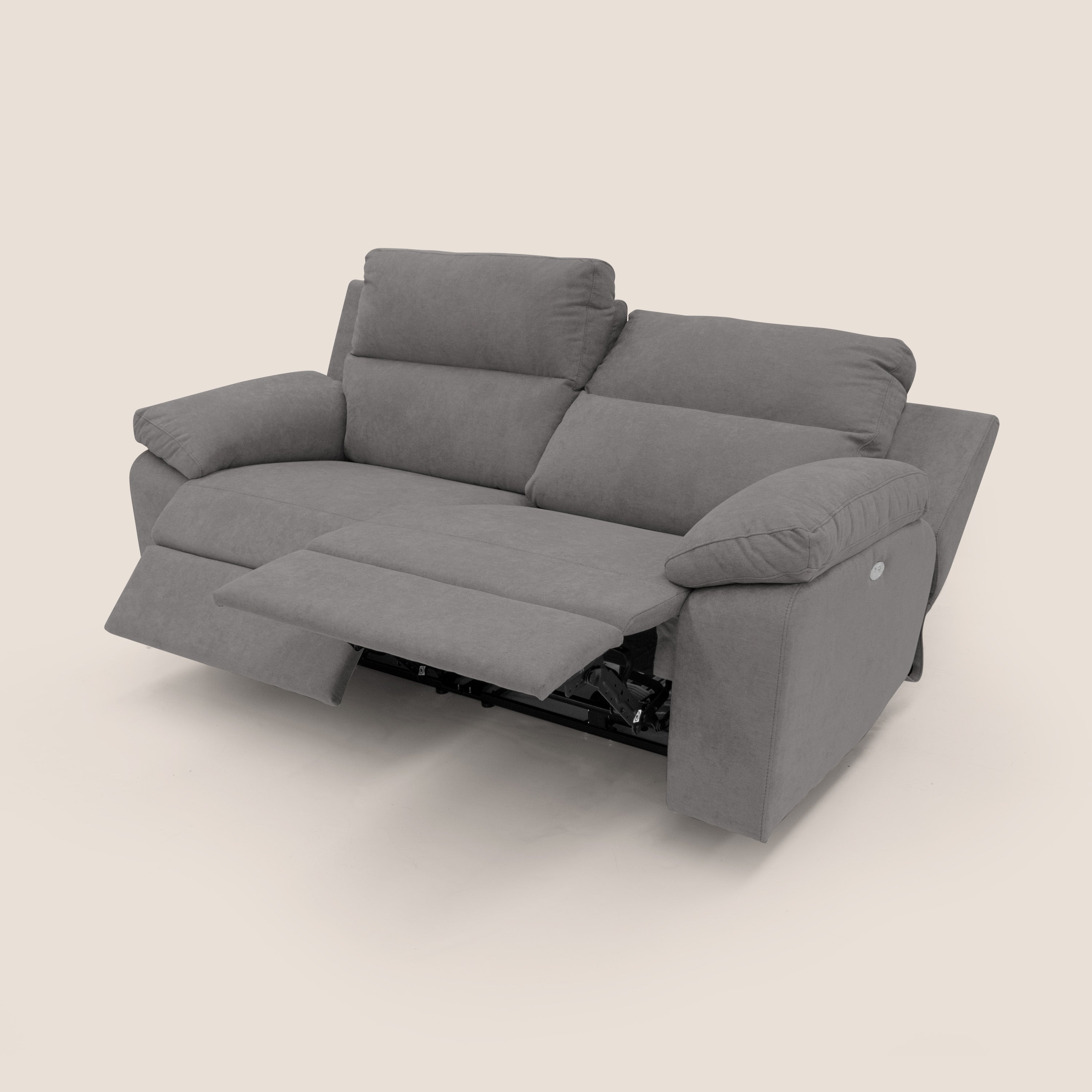 Romeo Divano relax con recliner elettrico in morbido tessuto impermeabile T02 grigio - divani.store
