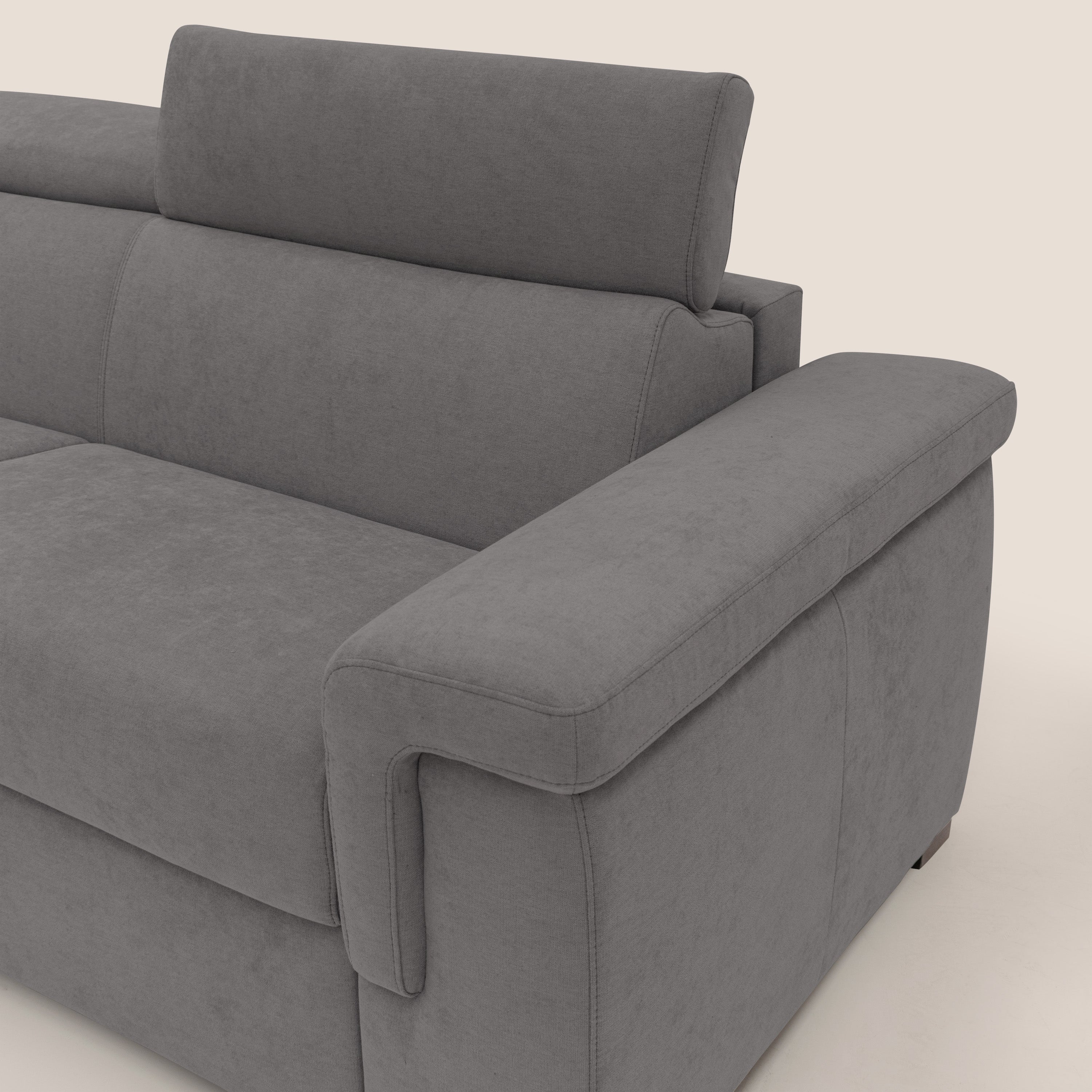 Giunone divano letto con materasso alto 18 cm e poggiatesta reclinabili in tessuto impermeabile T02 grigio - divani.store