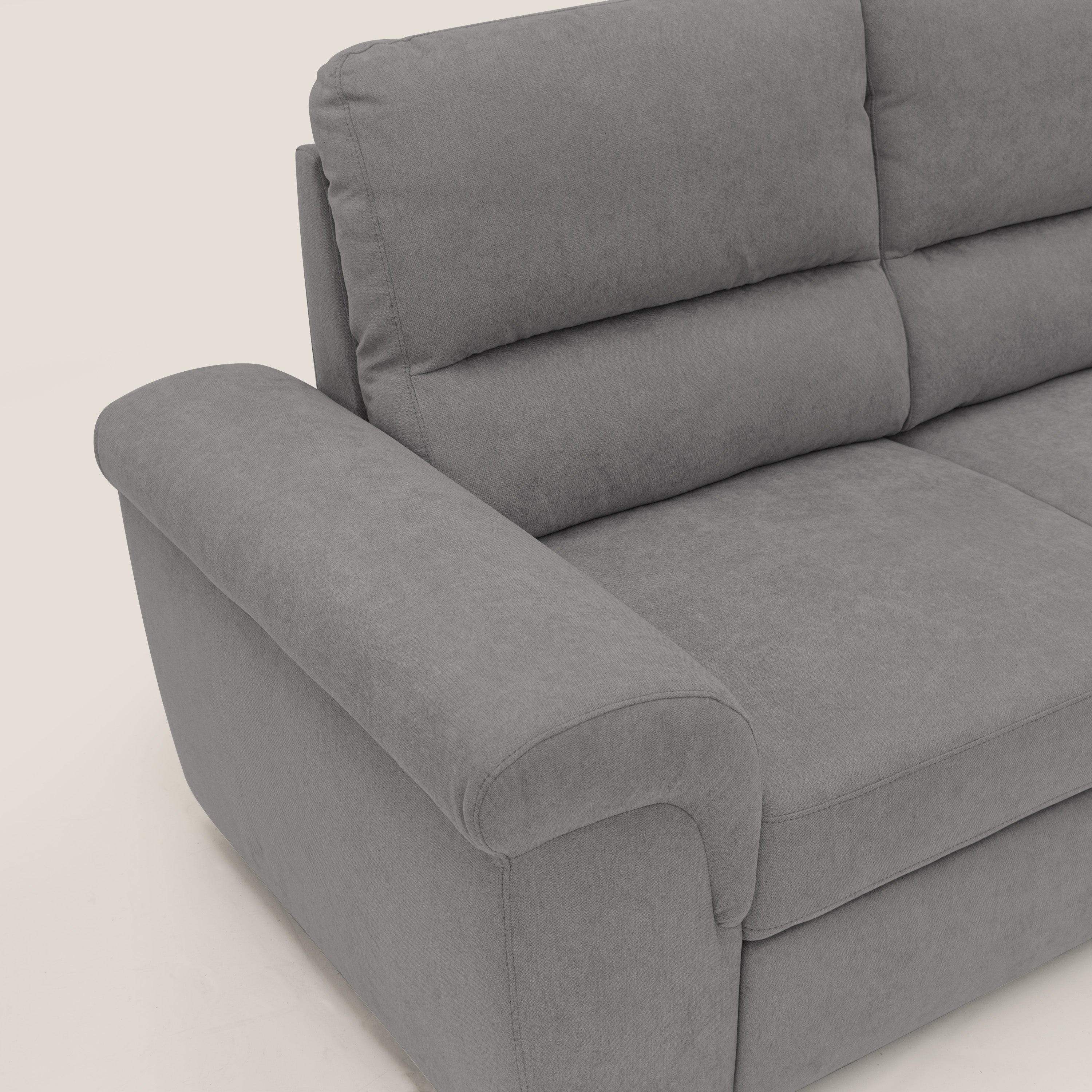 Minerva divano con pouf estraibile poggiapiedi in tessuto morbido impermeabile T02 grigio - divani.store