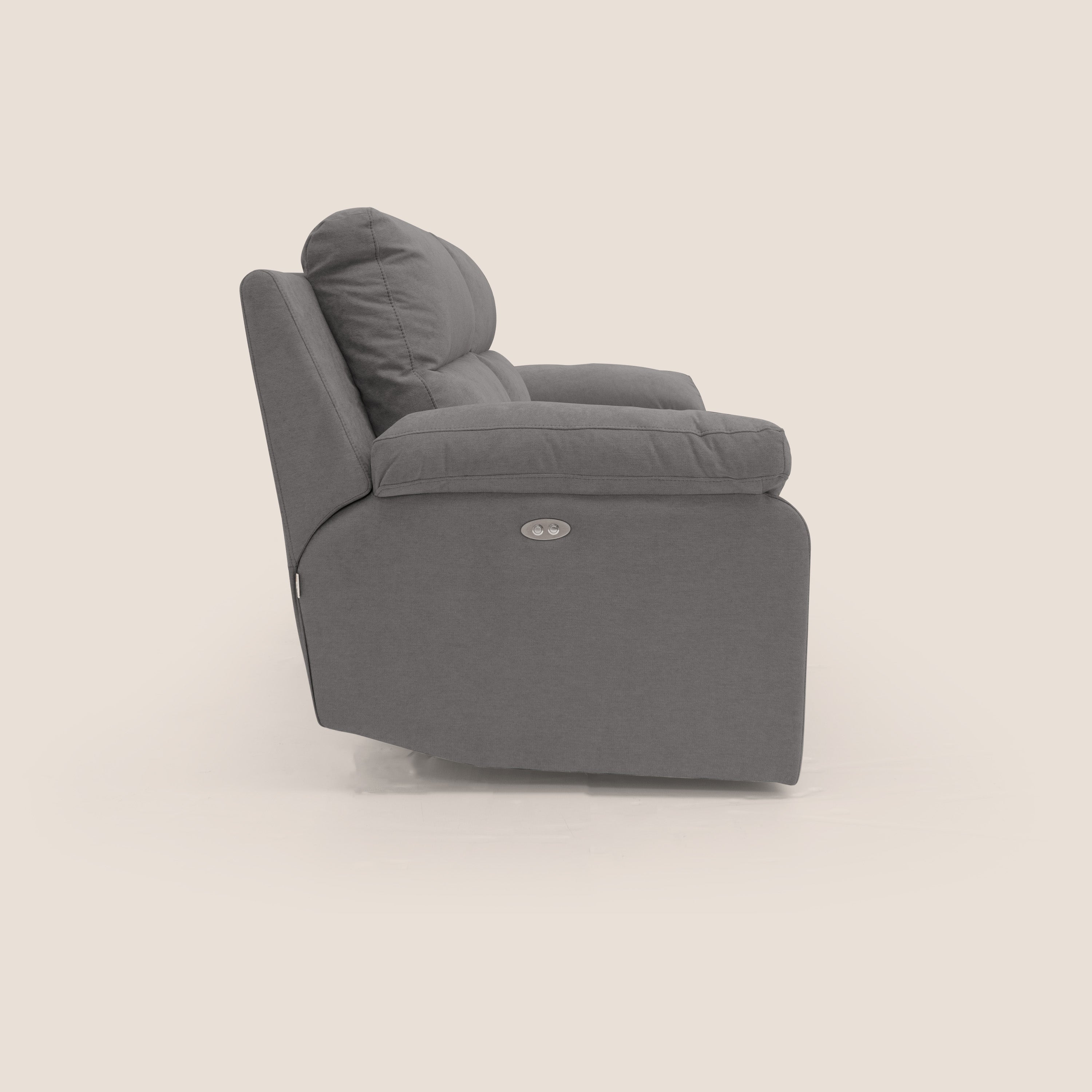 Romeo Divano relax con recliner elettrico in morbido tessuto impermeabile T02 grigio - divani.store