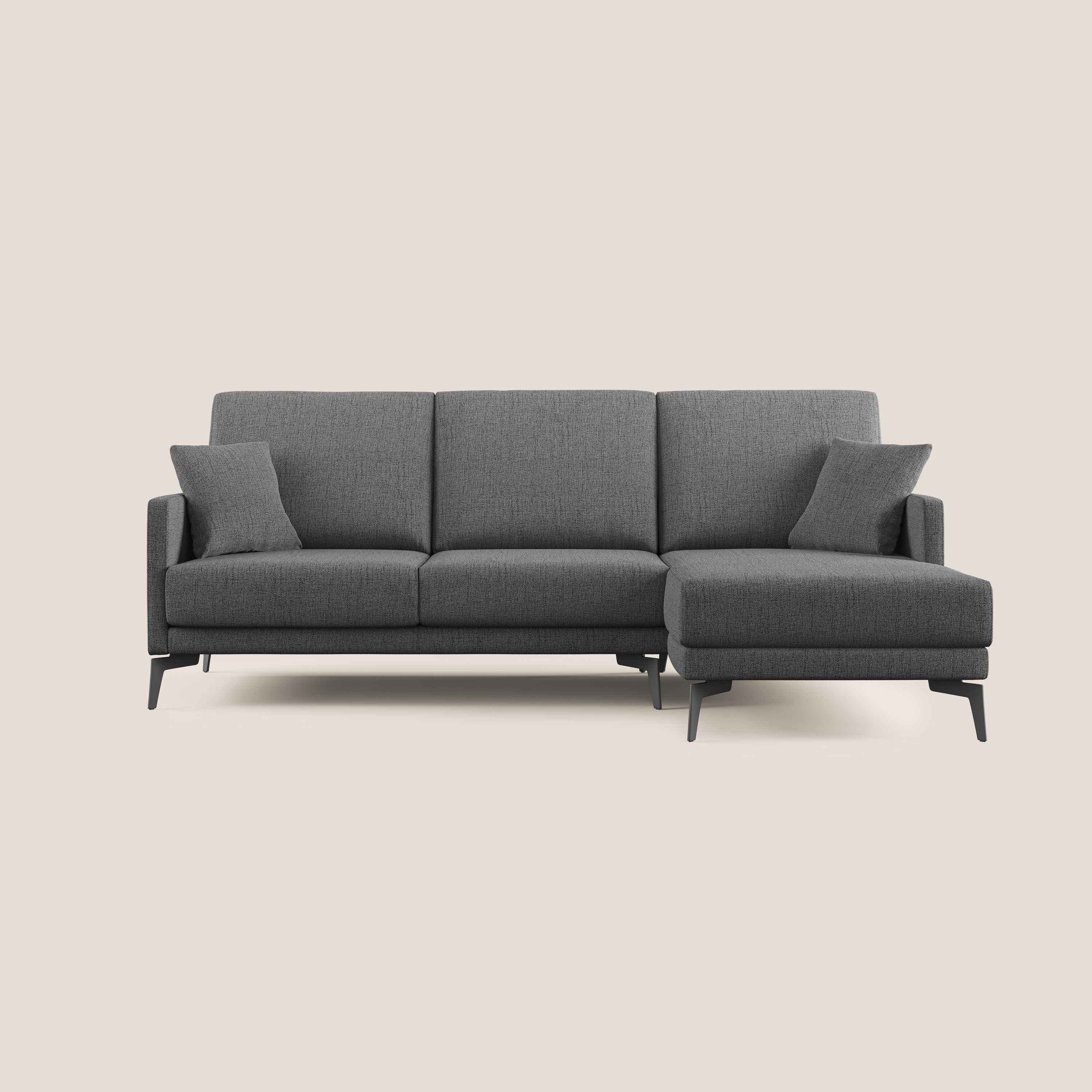 Saturno divano angolare moderno in tessuto morbido impermeabile T03 grigio - divani.store