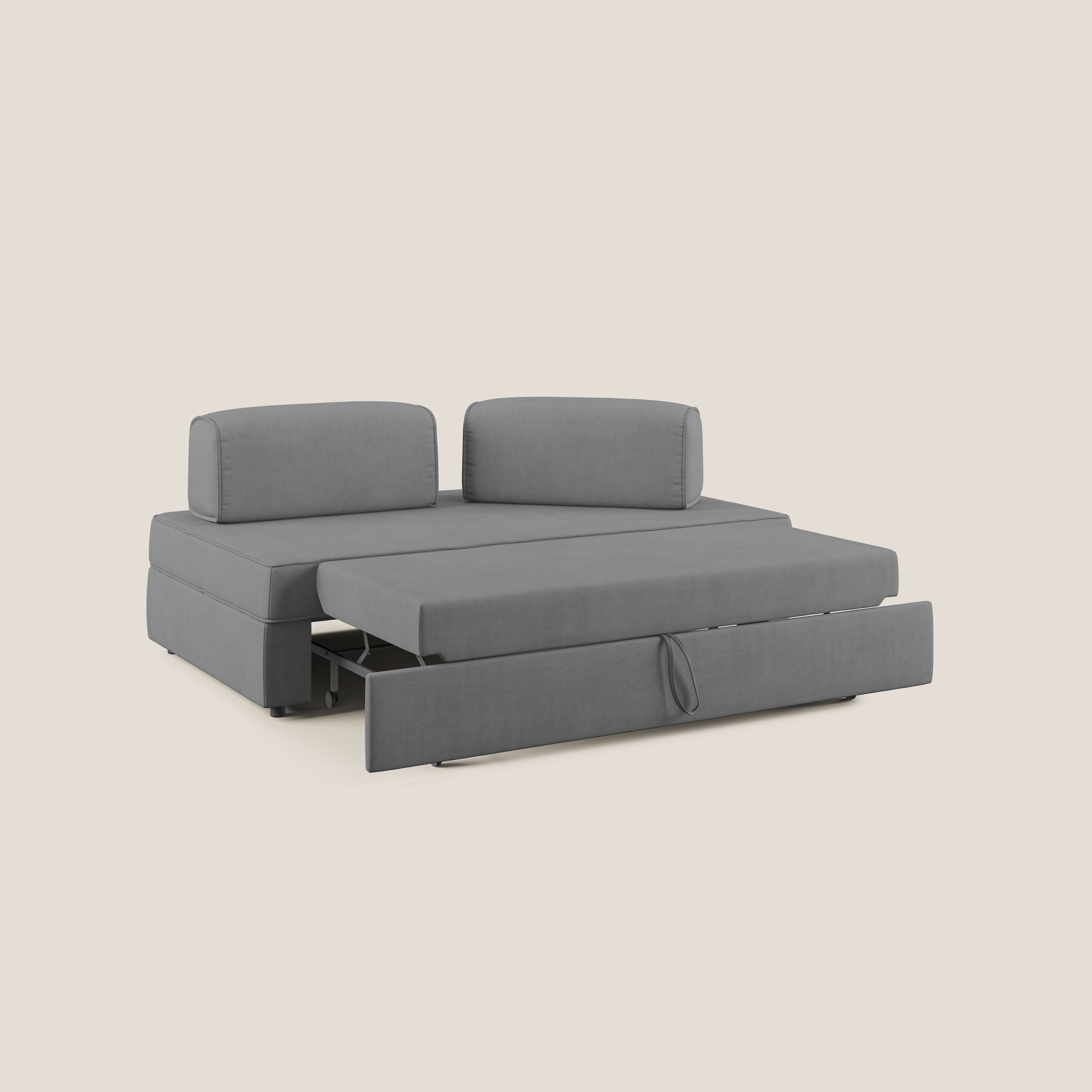 Liberty divano con pouf estraibile e schienali movibili in tessuto morbido impermeabile T02 grigio - divani.store