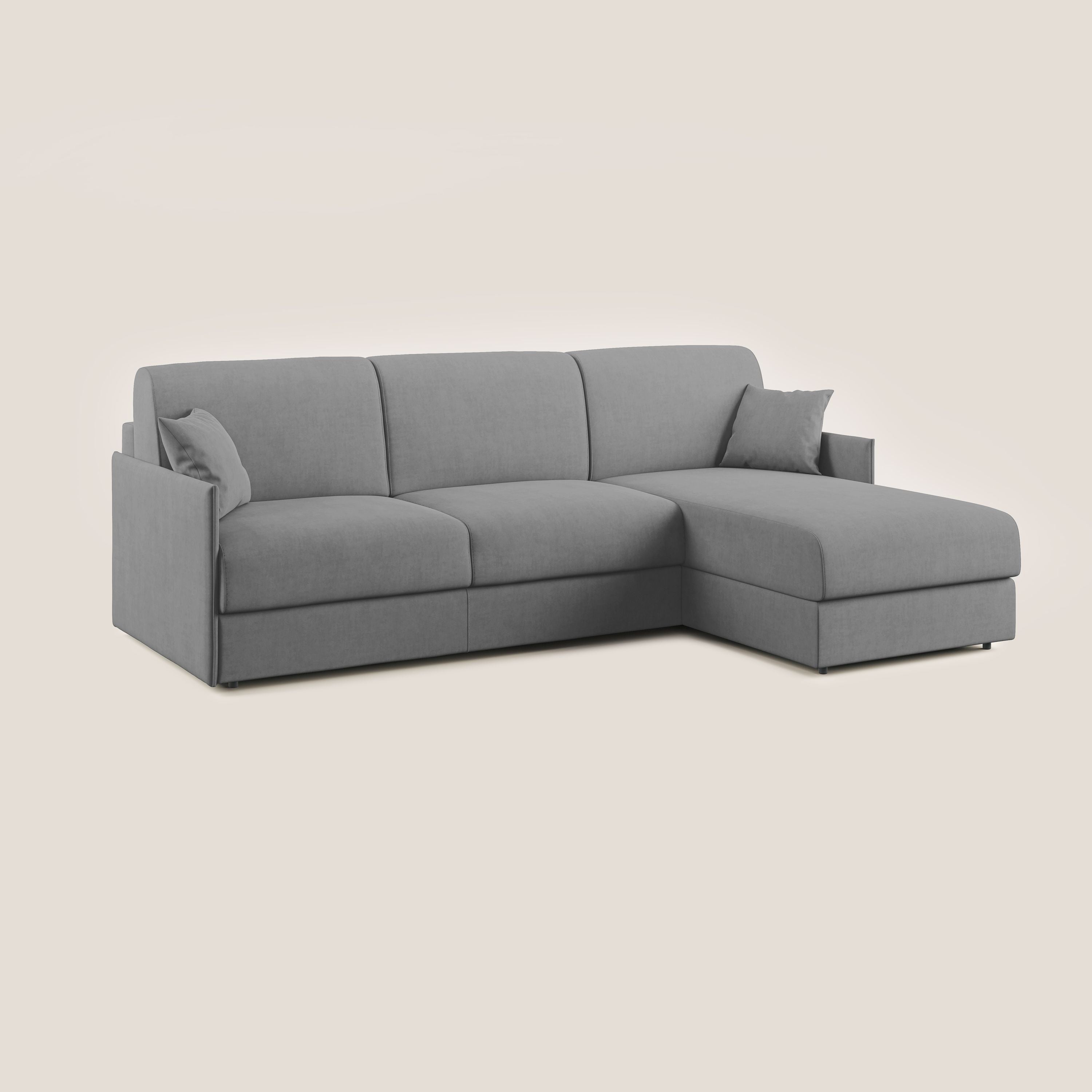 Evans Divano letto angolare con penisola in morbido tessuto impermeabile T02 grigio - divani.store