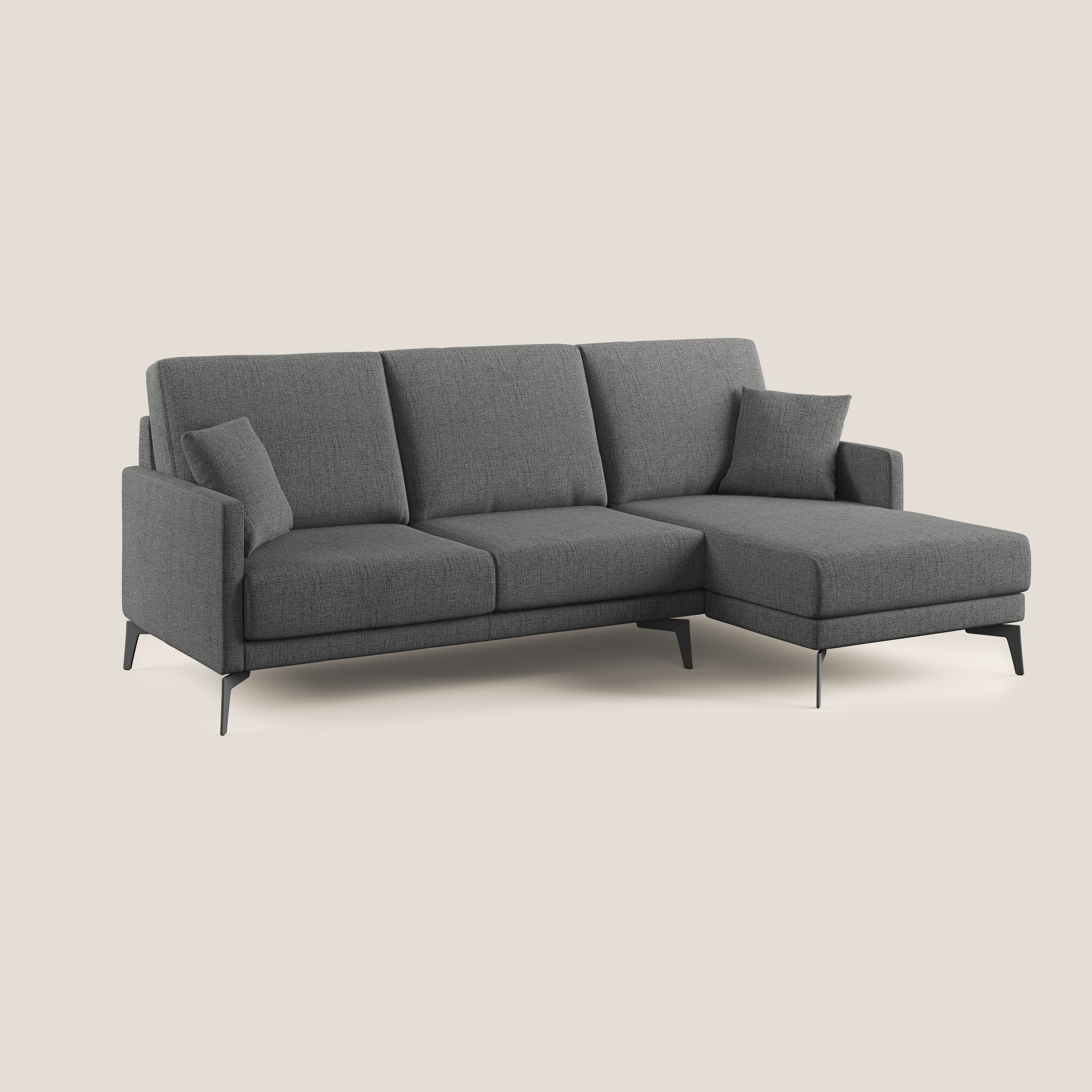 Saturno divano angolare moderno in tessuto morbido impermeabile T03 grigio - divani.store