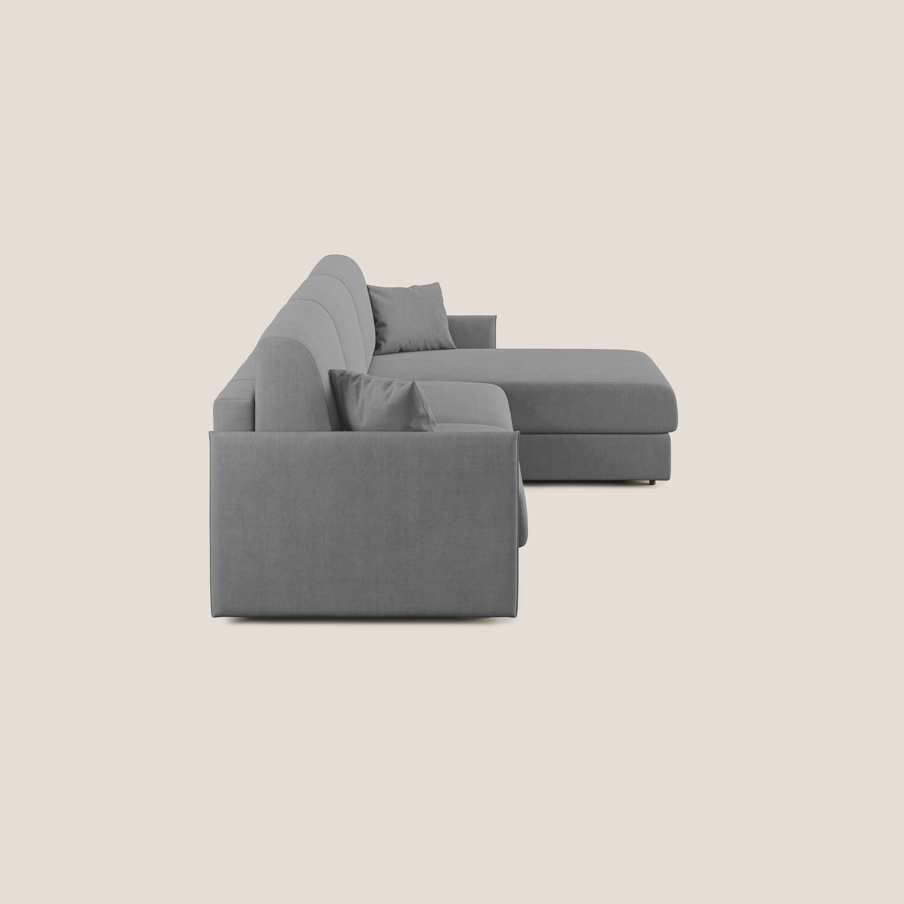 Evans Divano letto angolare con penisola in morbido tessuto impermeabile T02 grigio - divani.store