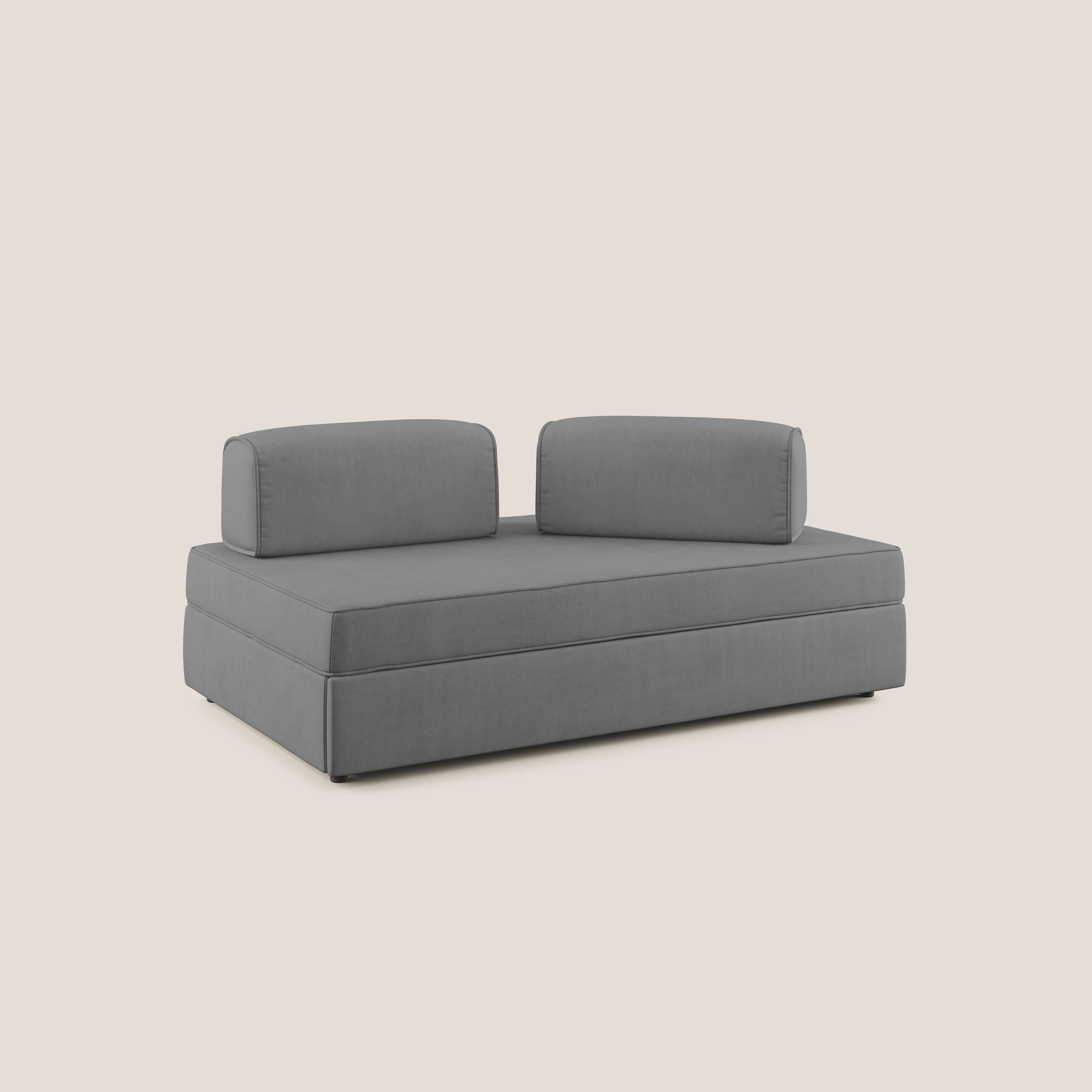 Liberty divano con pouf estraibile e schienali movibili in tessuto morbido impermeabile T02 grigio - divani.store