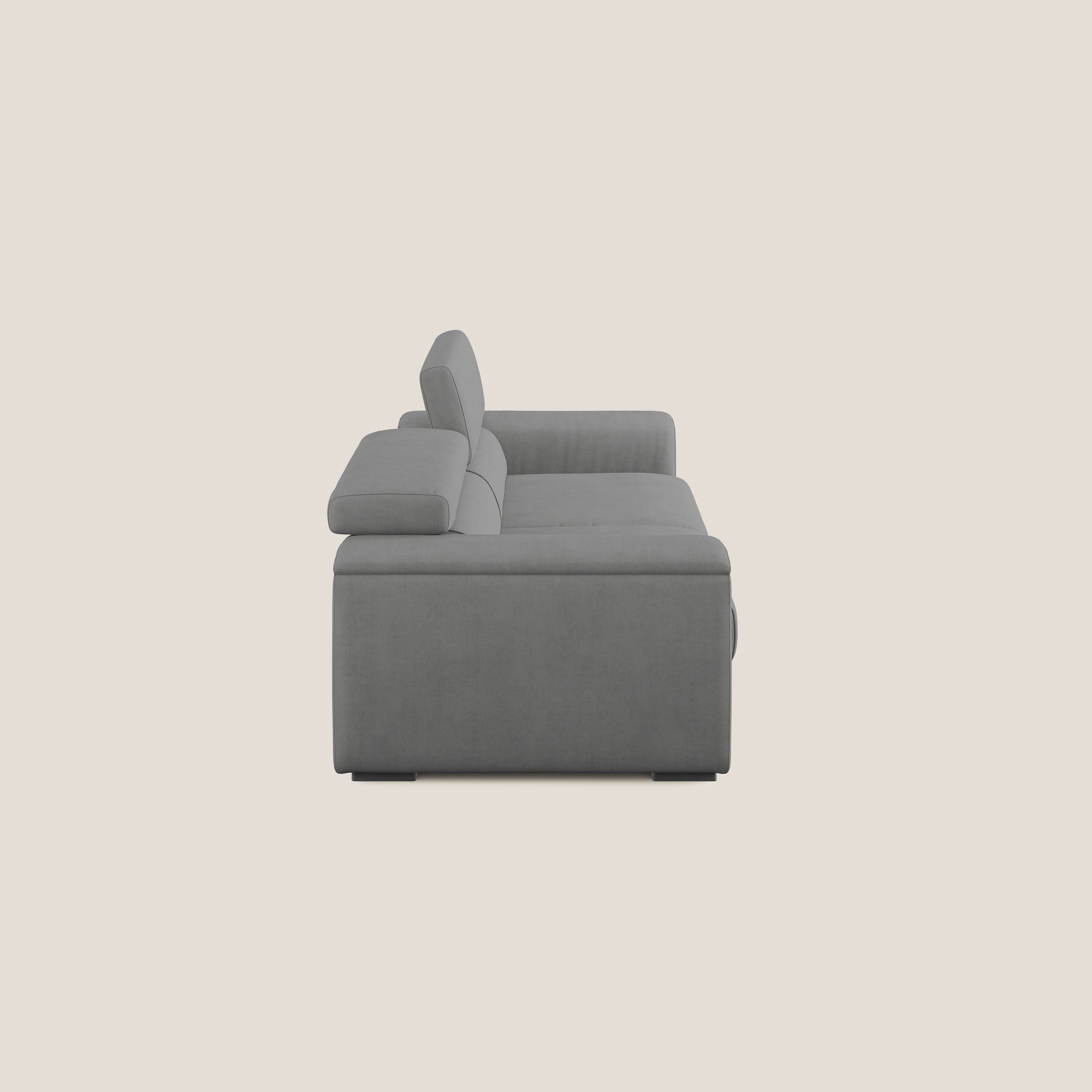 Zeno Divano con pouf estraibile poggiapiedi in tessuto morbido impermeabile T02 grigio - divani.store