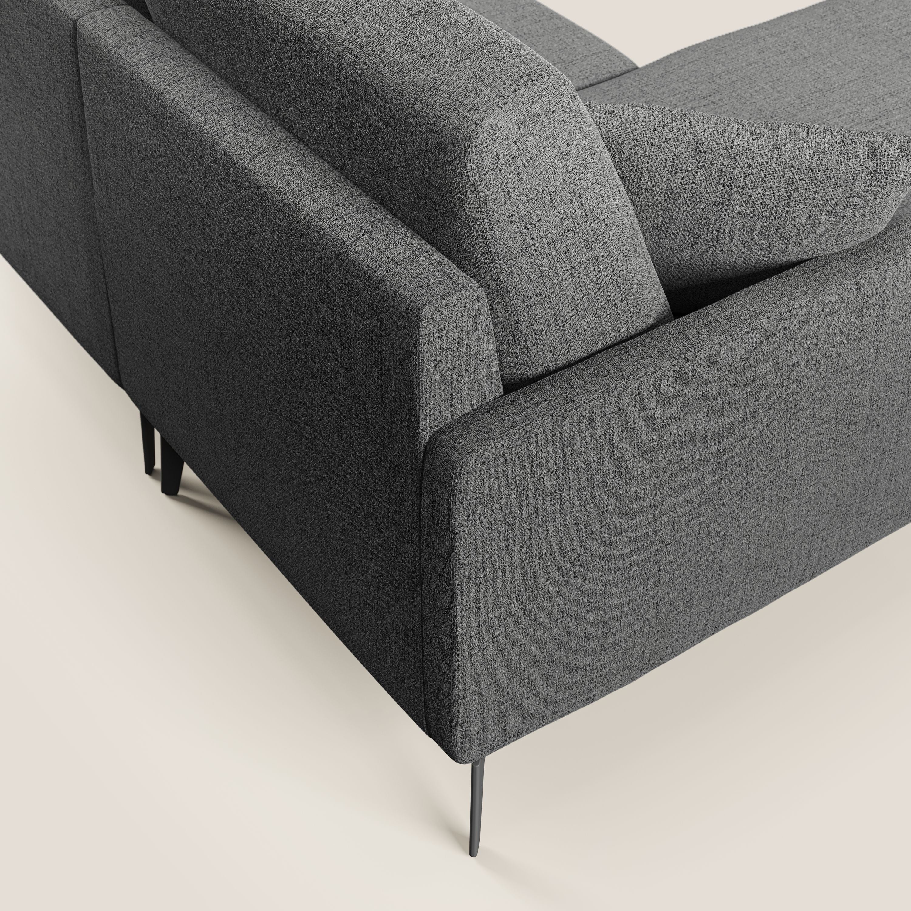 Saturno divano panoramico moderno in tessuto morbido impermeabile T03 grigio - divani.store