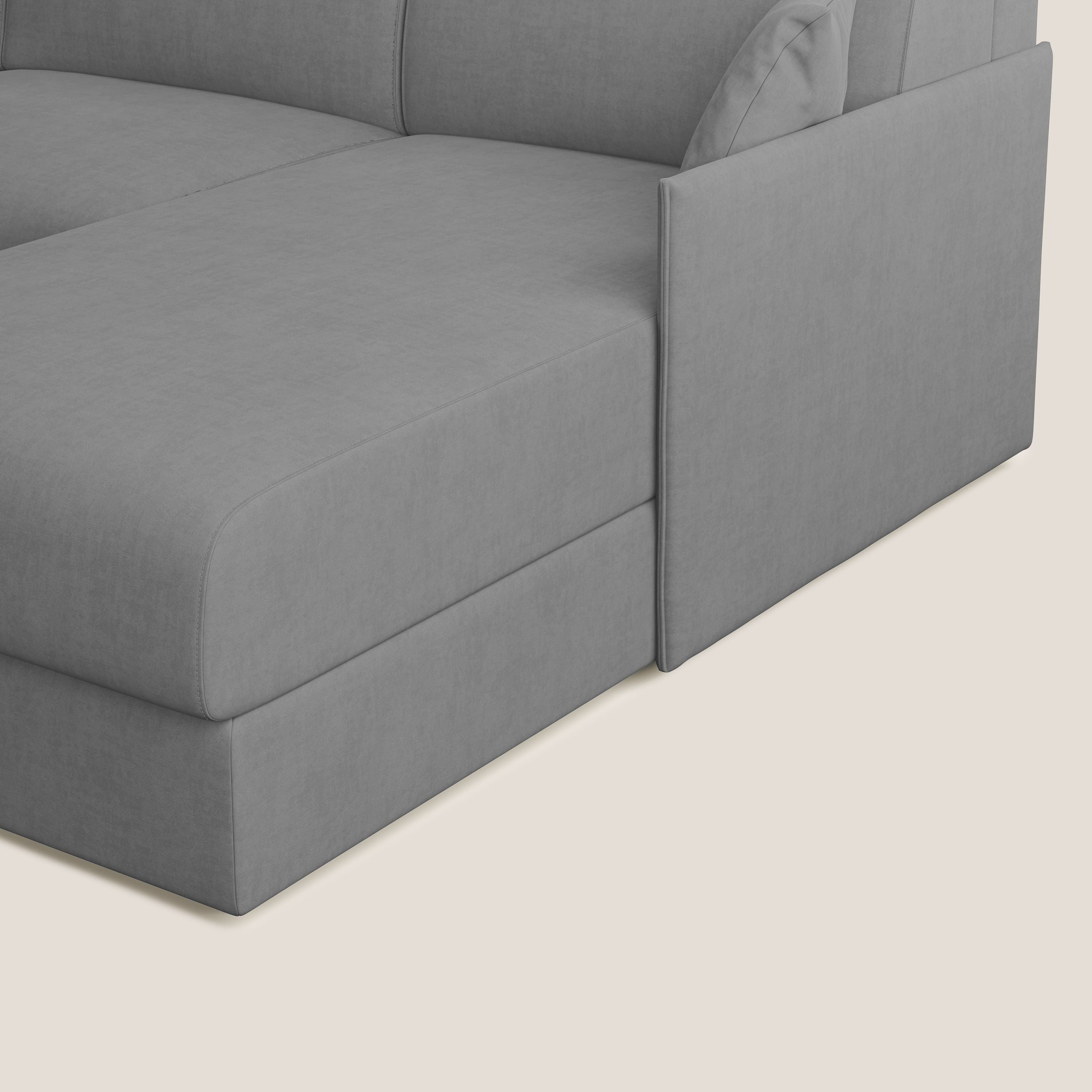 Evans Divano letto angolare con penisola in morbido tessuto impermeabile T02 grigio - divani.store