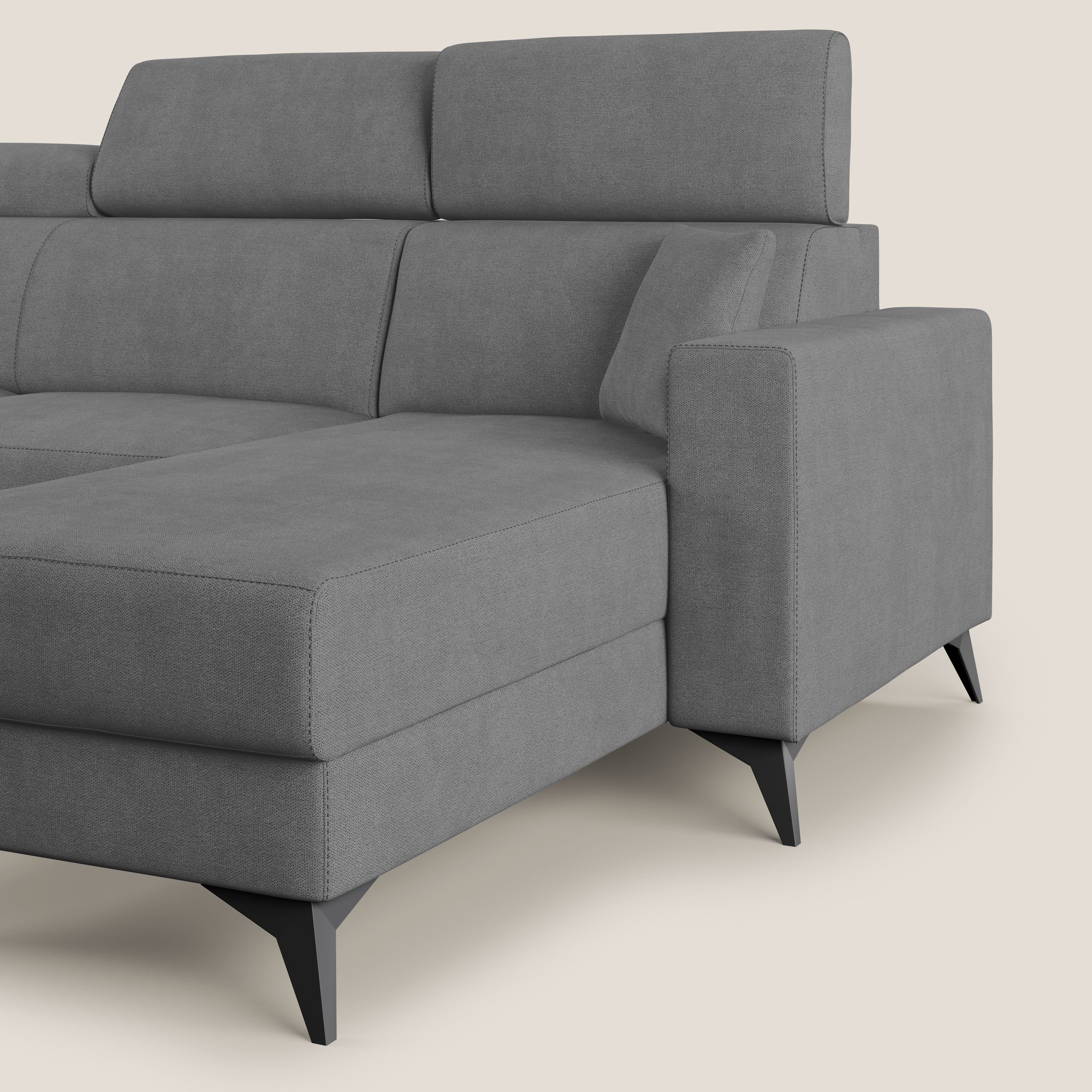 Pegaso divano letto angolare con poggiatesta reclinabili e rivestimento impermeabile T02 grigio - divani.store
