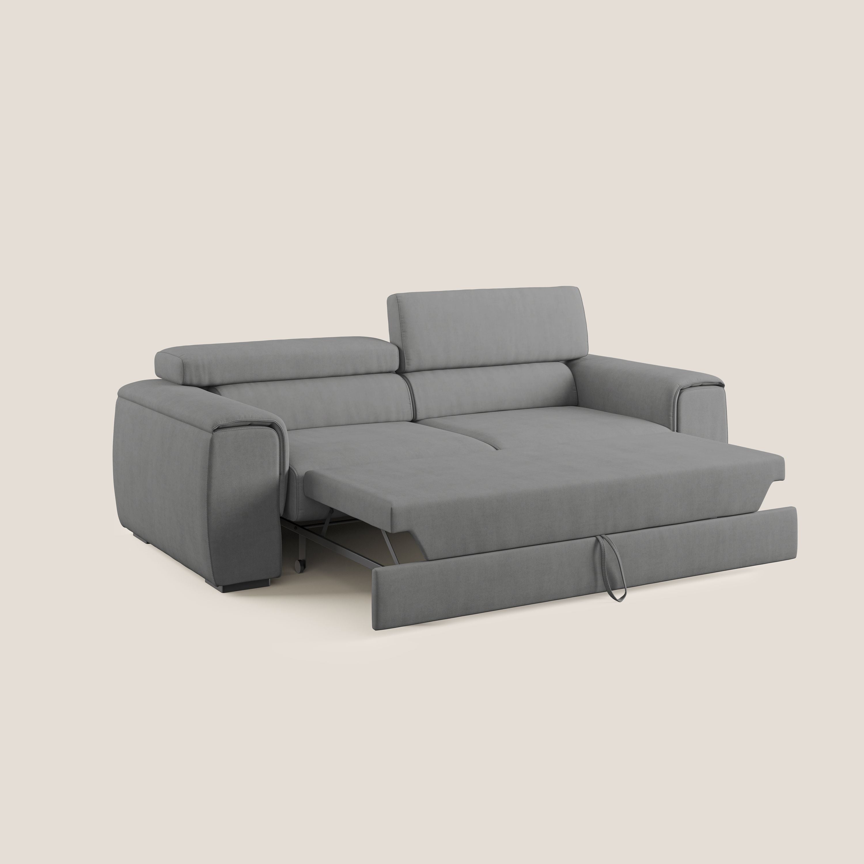 Zeno Divano con pouf estraibile poggiapiedi in tessuto morbido impermeabile T02 grigio - divani.store