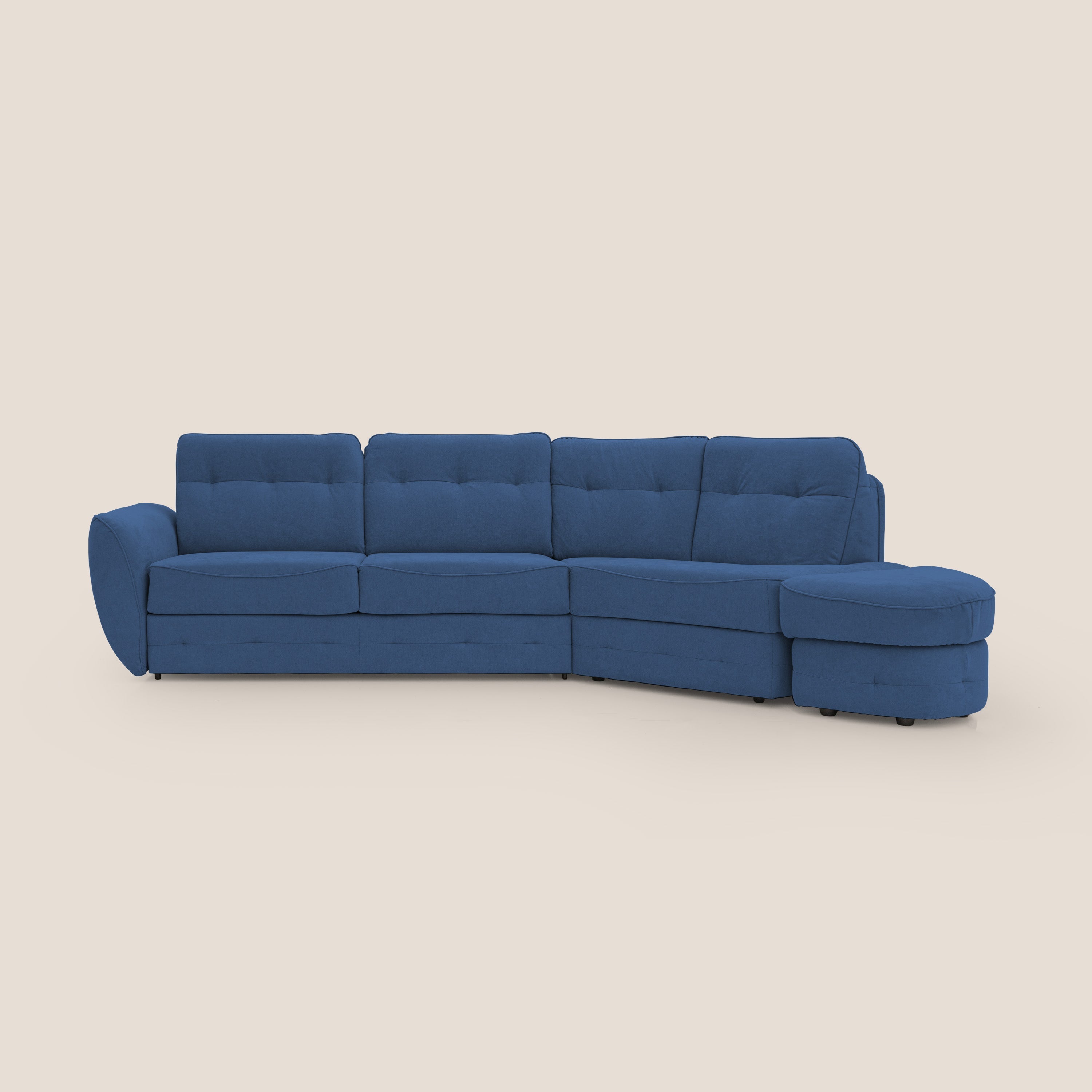 Zeus divano letto angolare con materasso H18 cm pouf mobile in tessuto impermeabile T02 blu - divani.store