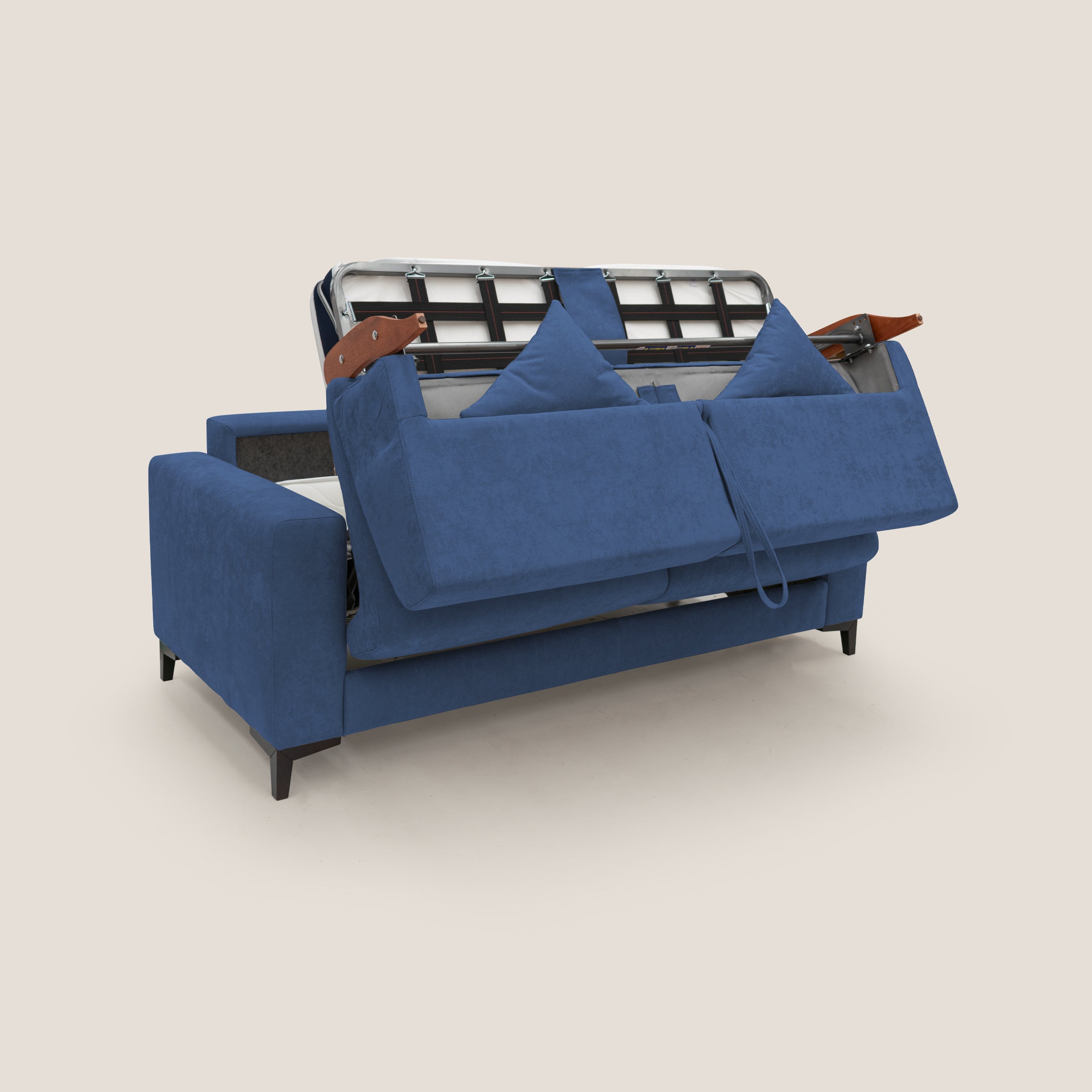 Kafka divano letto matrimoniale in morbido tessuto impermeabile T02 blu - divani.store