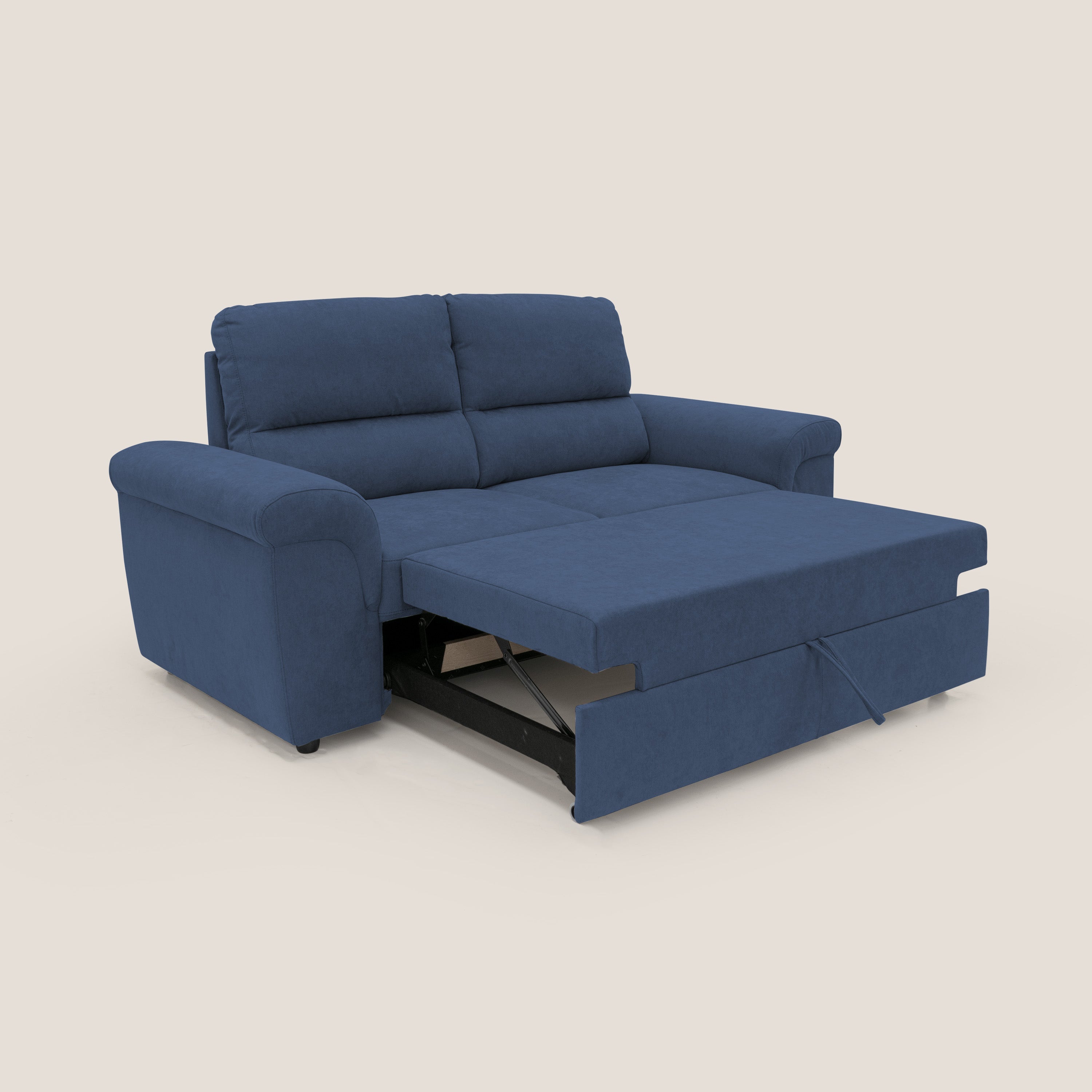 Minerva divano con pouf estraibile poggiapiedi in tessuto morbido impermeabile T02 blu - divani.store