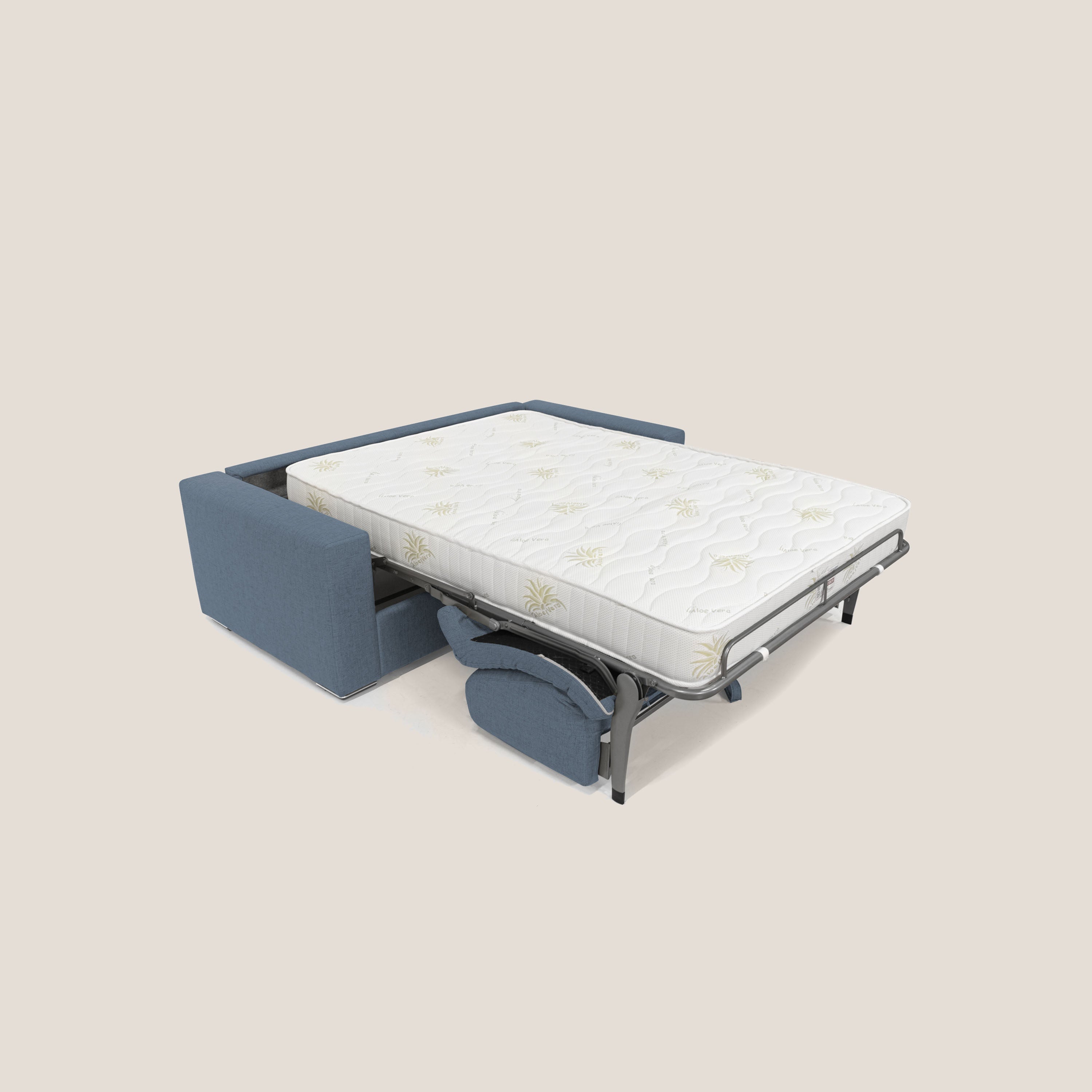 Nixon Divano letto matrimoniale con materasso 20 cm in tessuto impermeabile T03 blu - divani.store