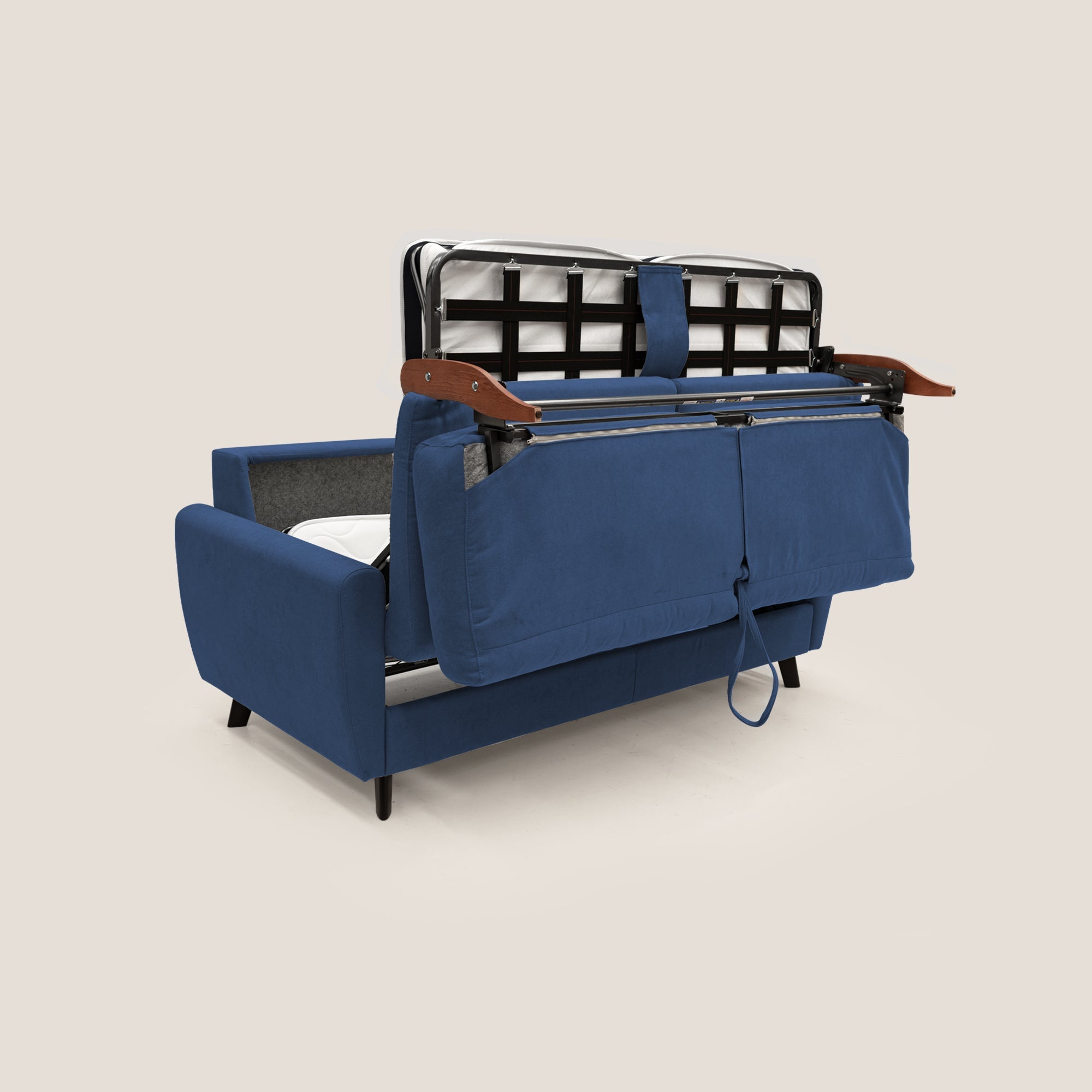 Callisto Divano letto matrimoniale in tessuto morbido impermeabile T02 blu - divani.store