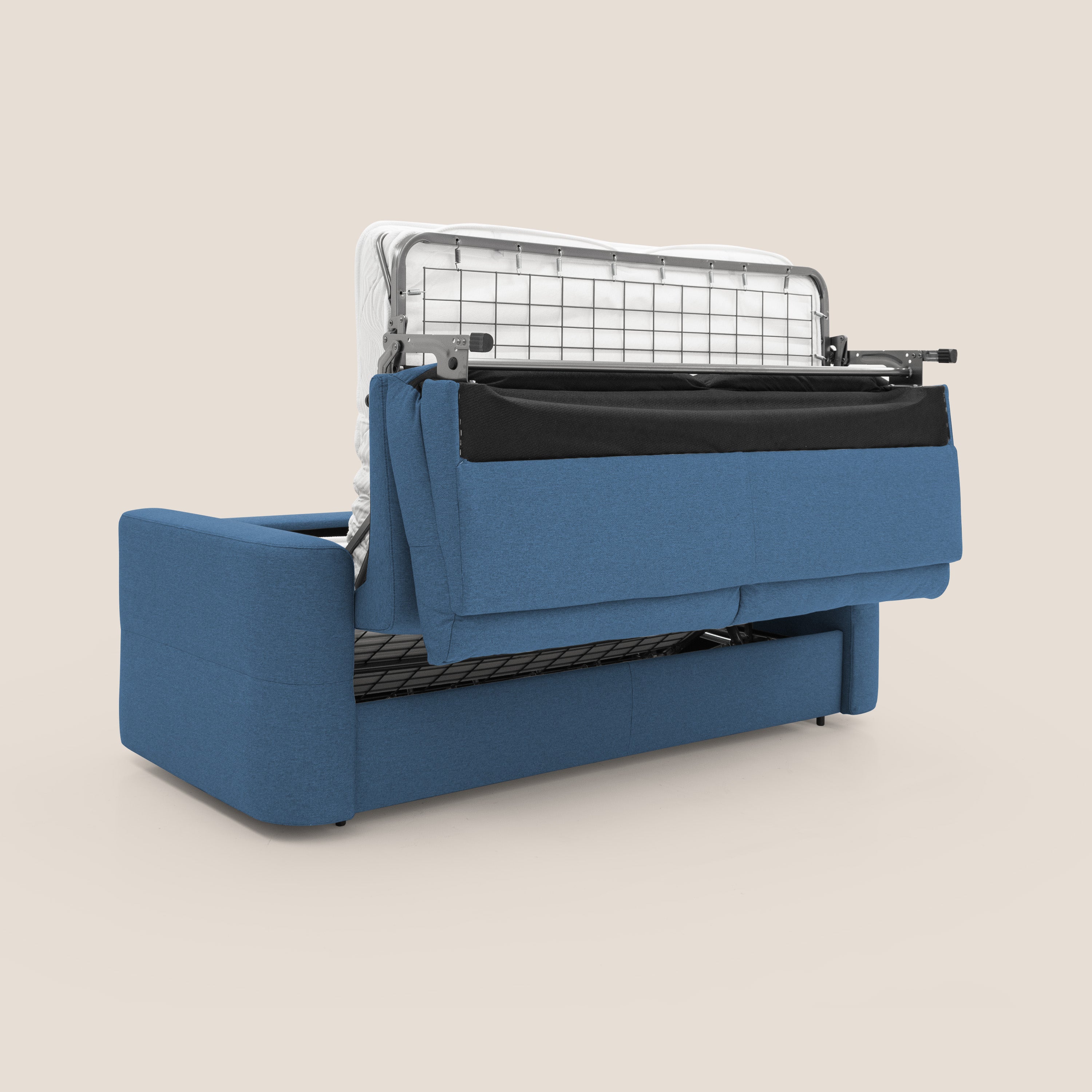 Cupido Divano letto materasso H18 cm e schienale alto in tessuto impermeabile simil cotone T13 blu - divani.store