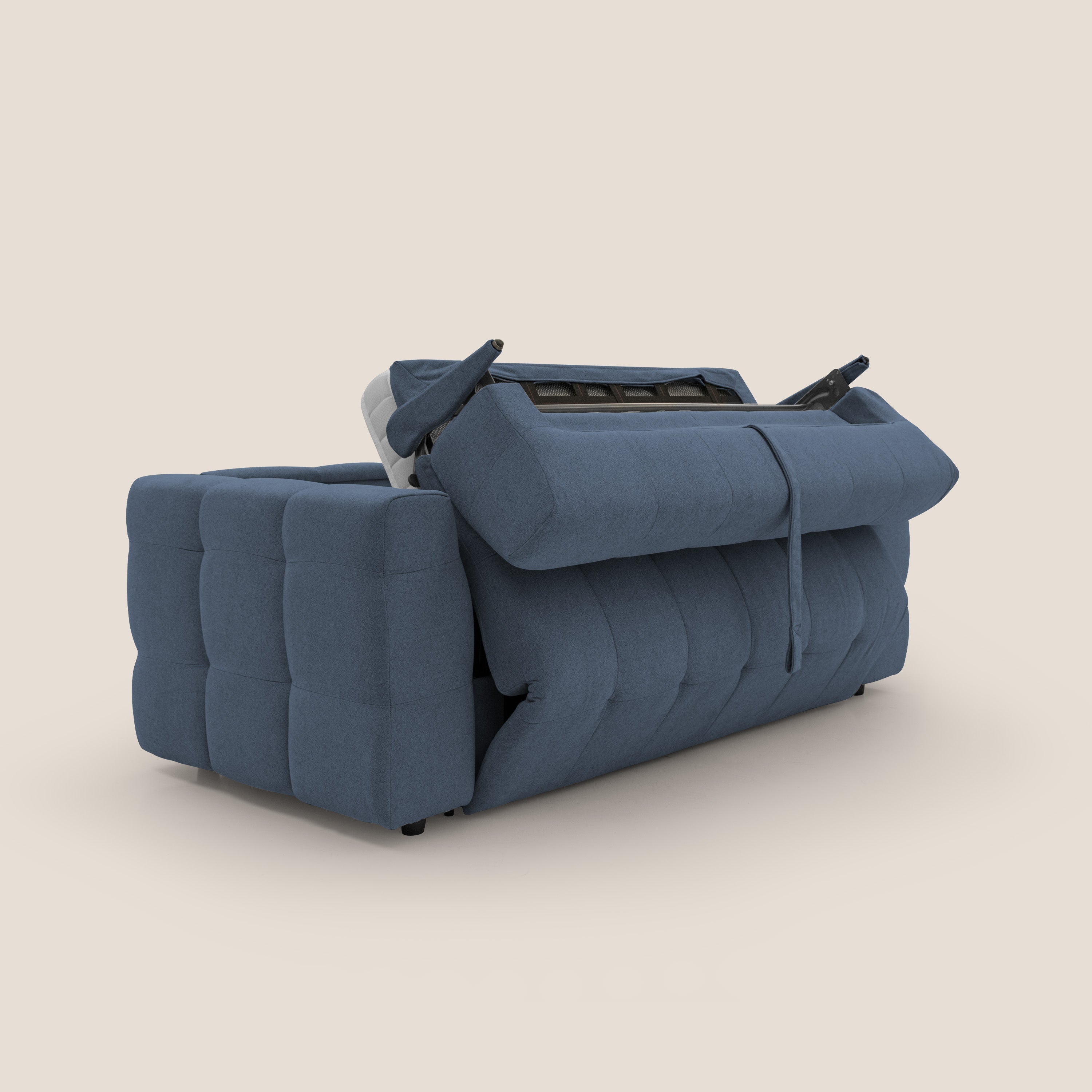 Tender Divano letto matrimoniale dal design innovativo in tessuto bouclet impermeabile T07 blu - divani.store