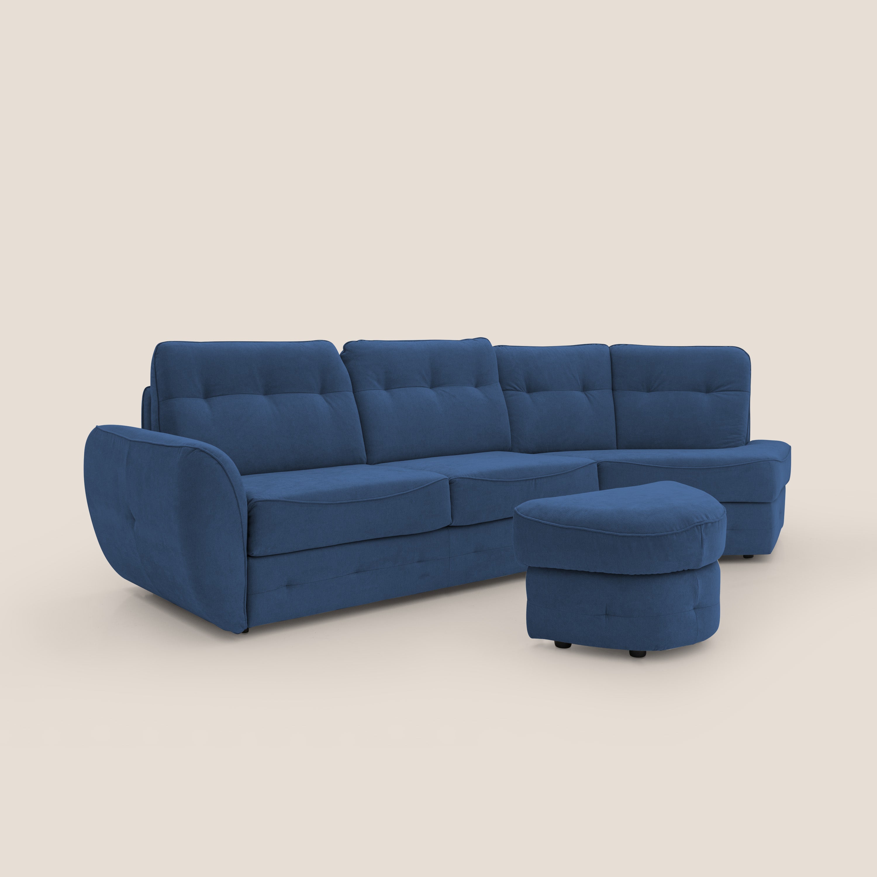 Zeus divano letto angolare con materasso H18 cm pouf mobile in tessuto impermeabile T02 - divani.store