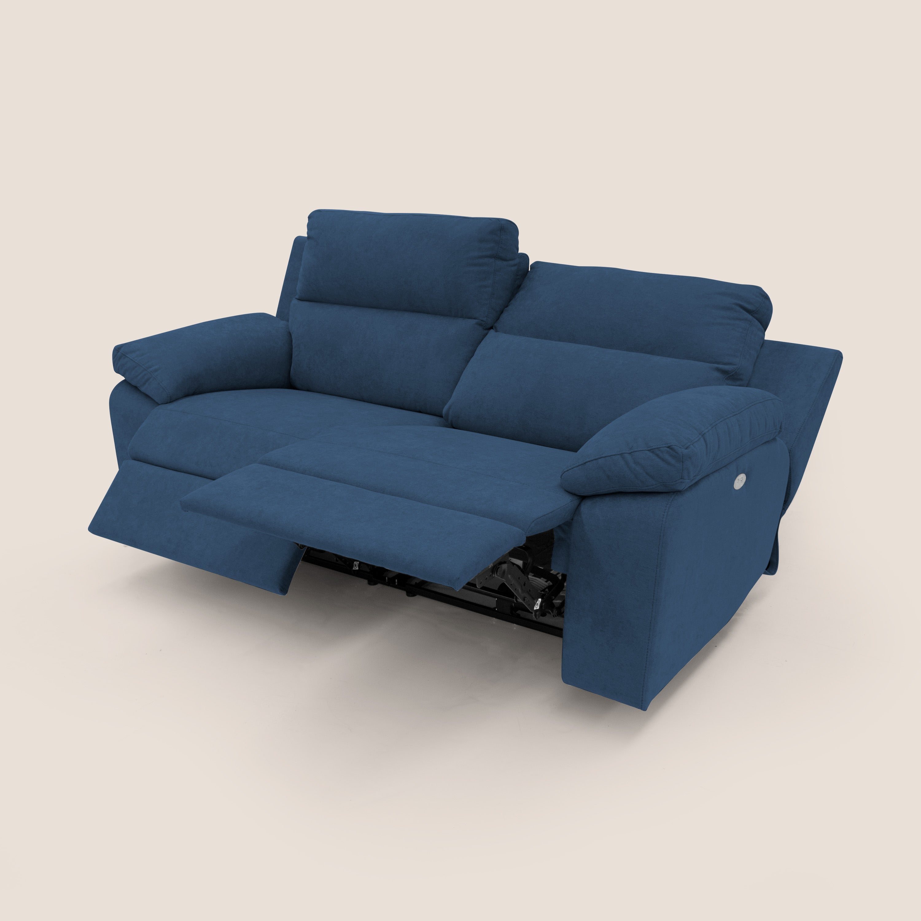 Romeo Divano relax con recliner elettrico in morbido tessuto impermeabile T02 blu - divani.store
