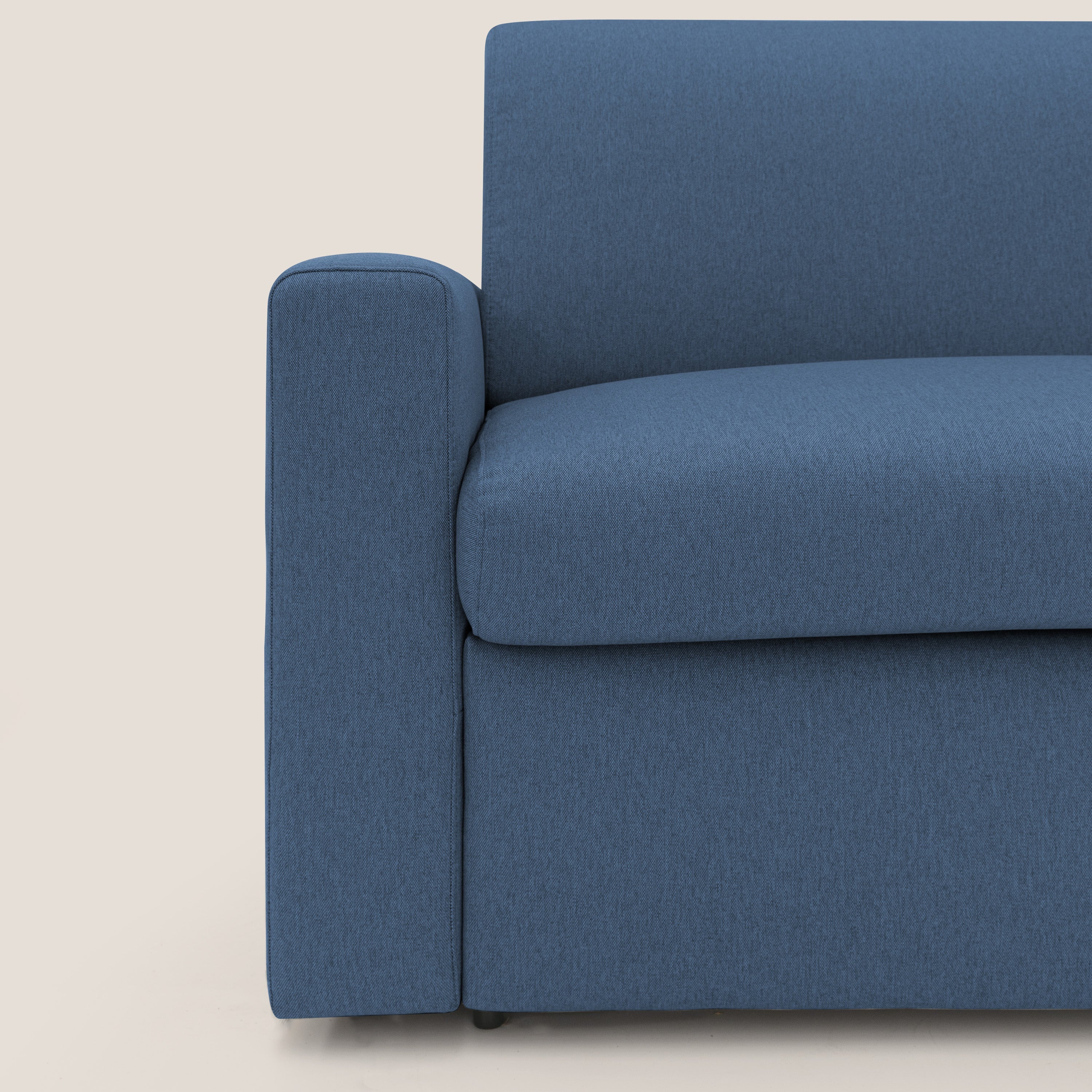 Kansas Divano letto matrimoniale alto 20 cm in tessuto impermeabile misto cotone T13 blu - divani.store