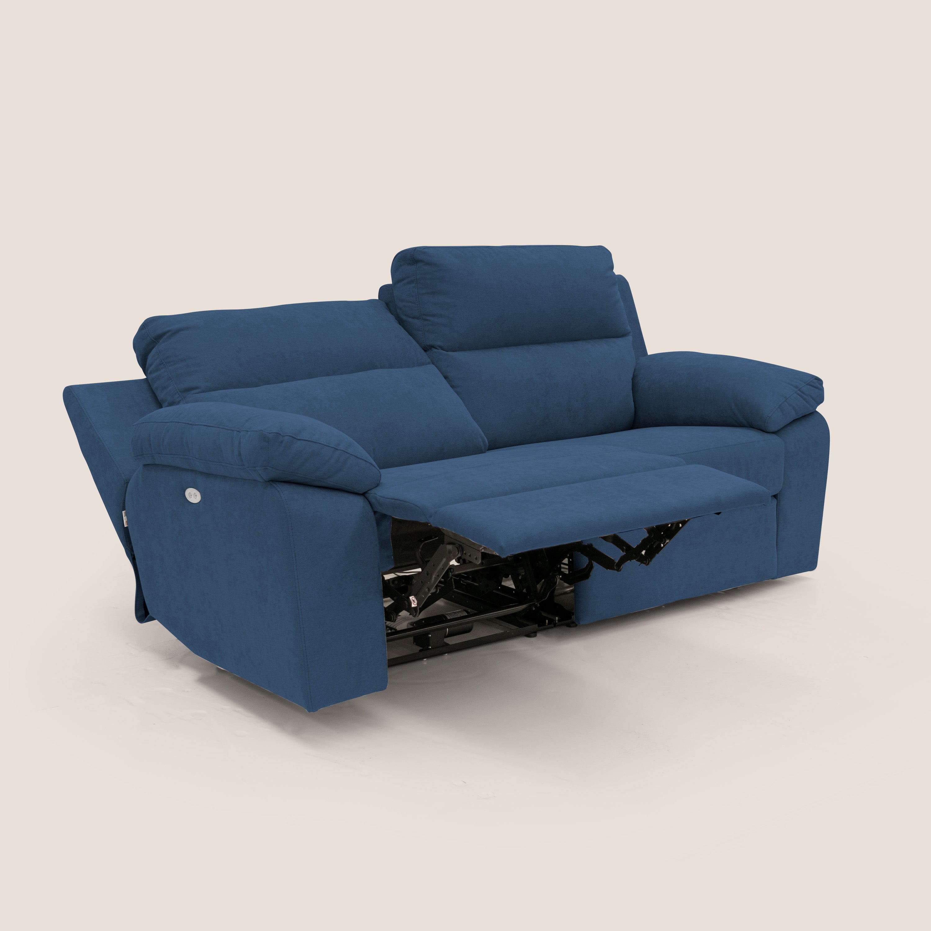 Romeo Divano relax con recliner elettrico in morbido tessuto impermeabile T02 blu - divani.store