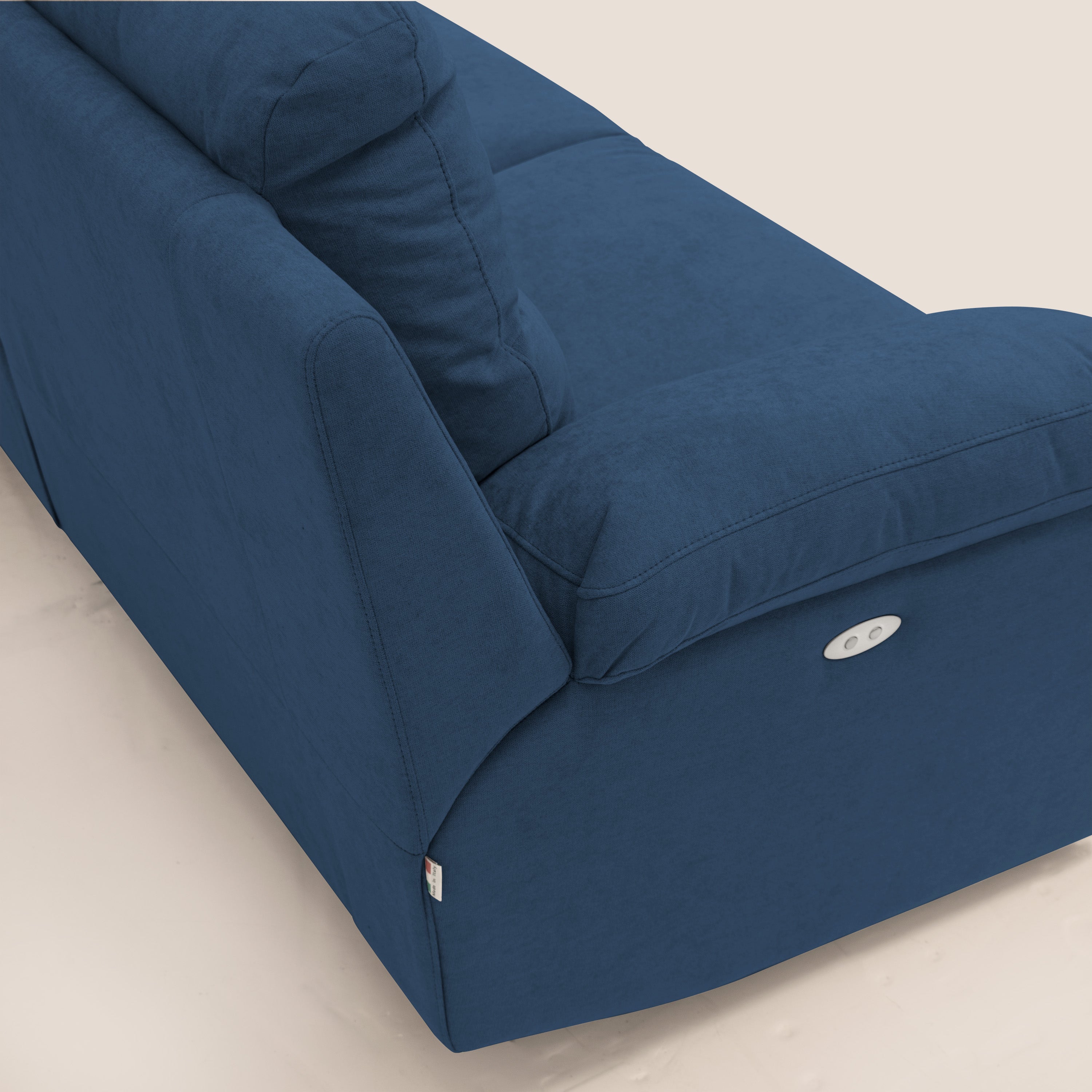 Romeo Divano relax con recliner elettrico in morbido tessuto impermeabile T02 blu - divani.store