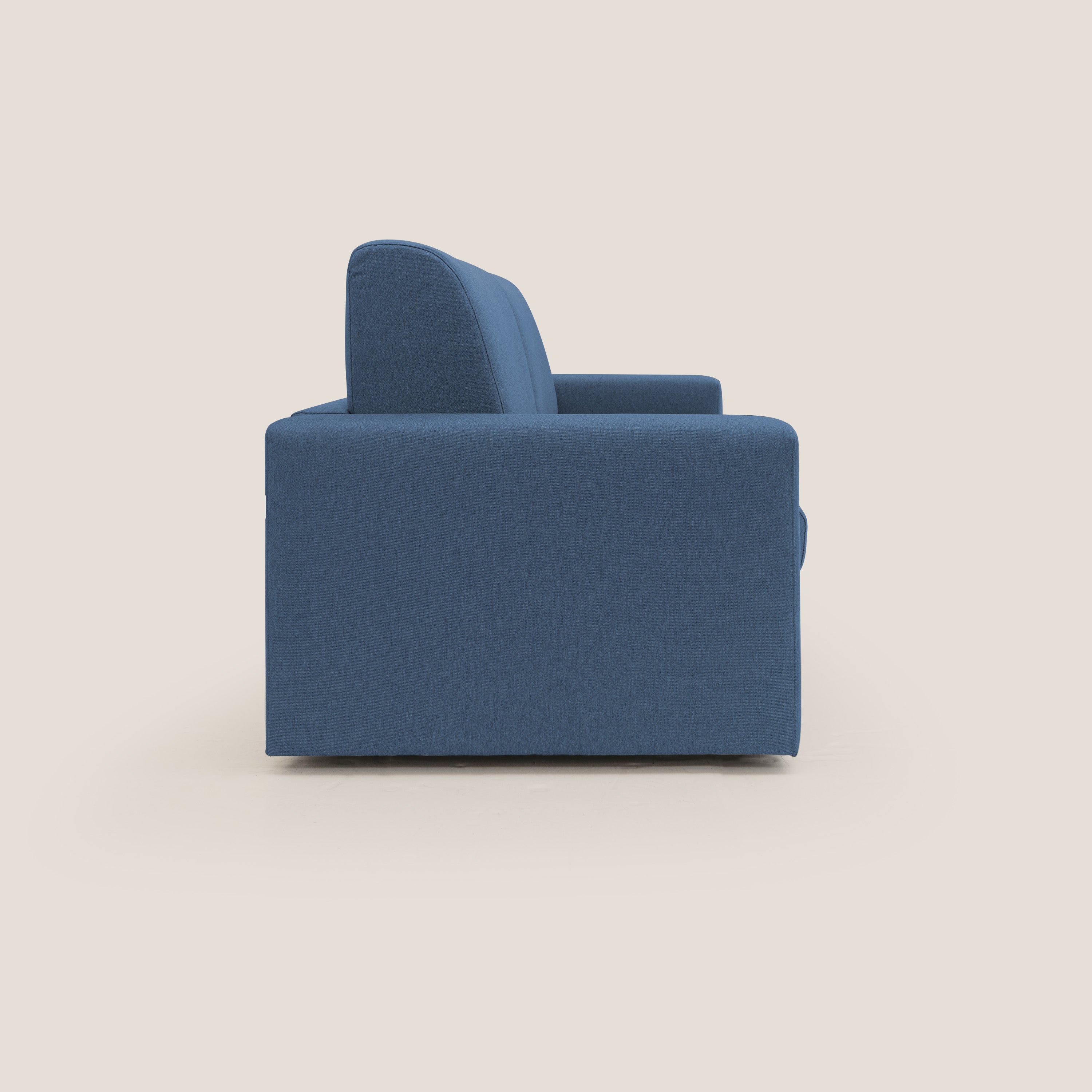 Kansas Divano letto matrimoniale alto 20 cm in tessuto impermeabile misto cotone T13 blu - divani.store