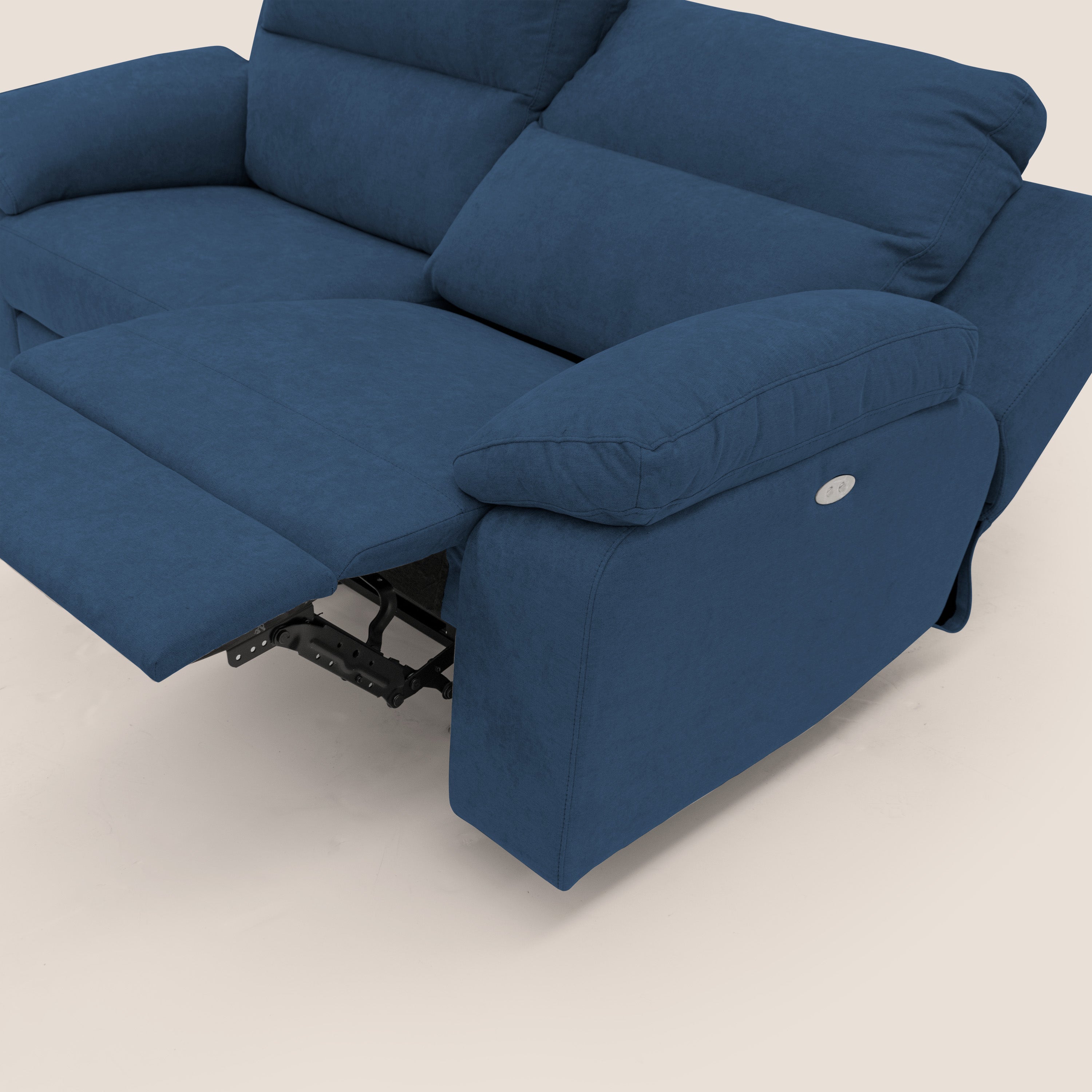 Romeo Divano relax con recliner elettrico in morbido tessuto impermeabile T02 blu - divani.store