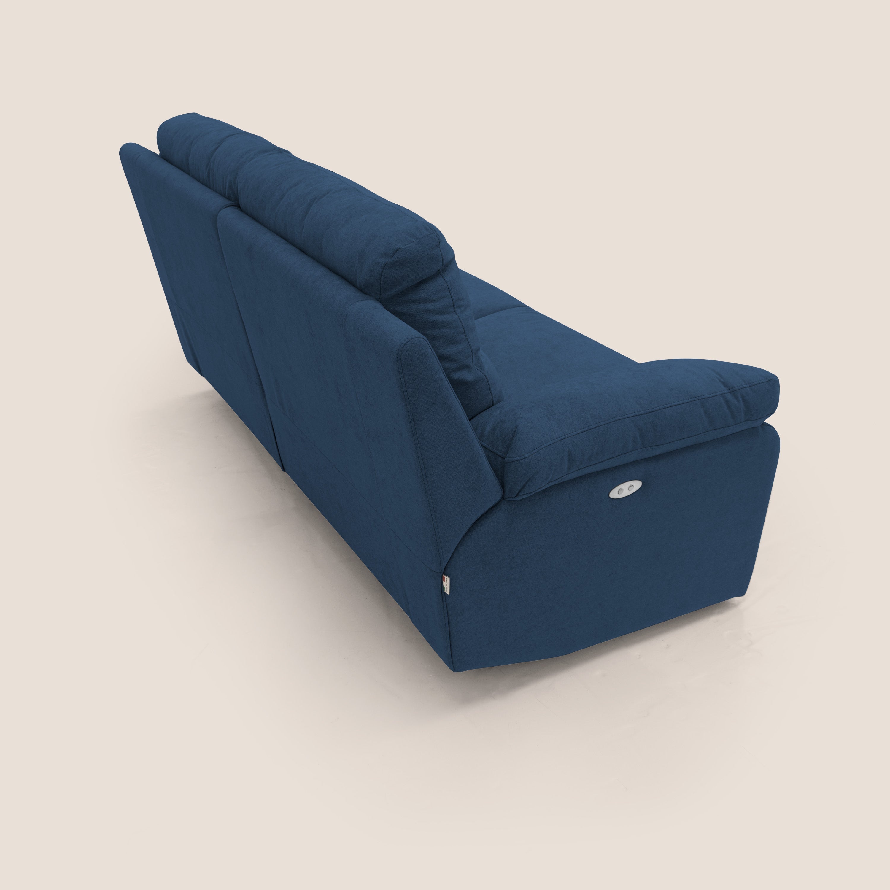 Romeo Divano relax con recliner elettrico in morbido tessuto impermeabile T02 blu - divani.store