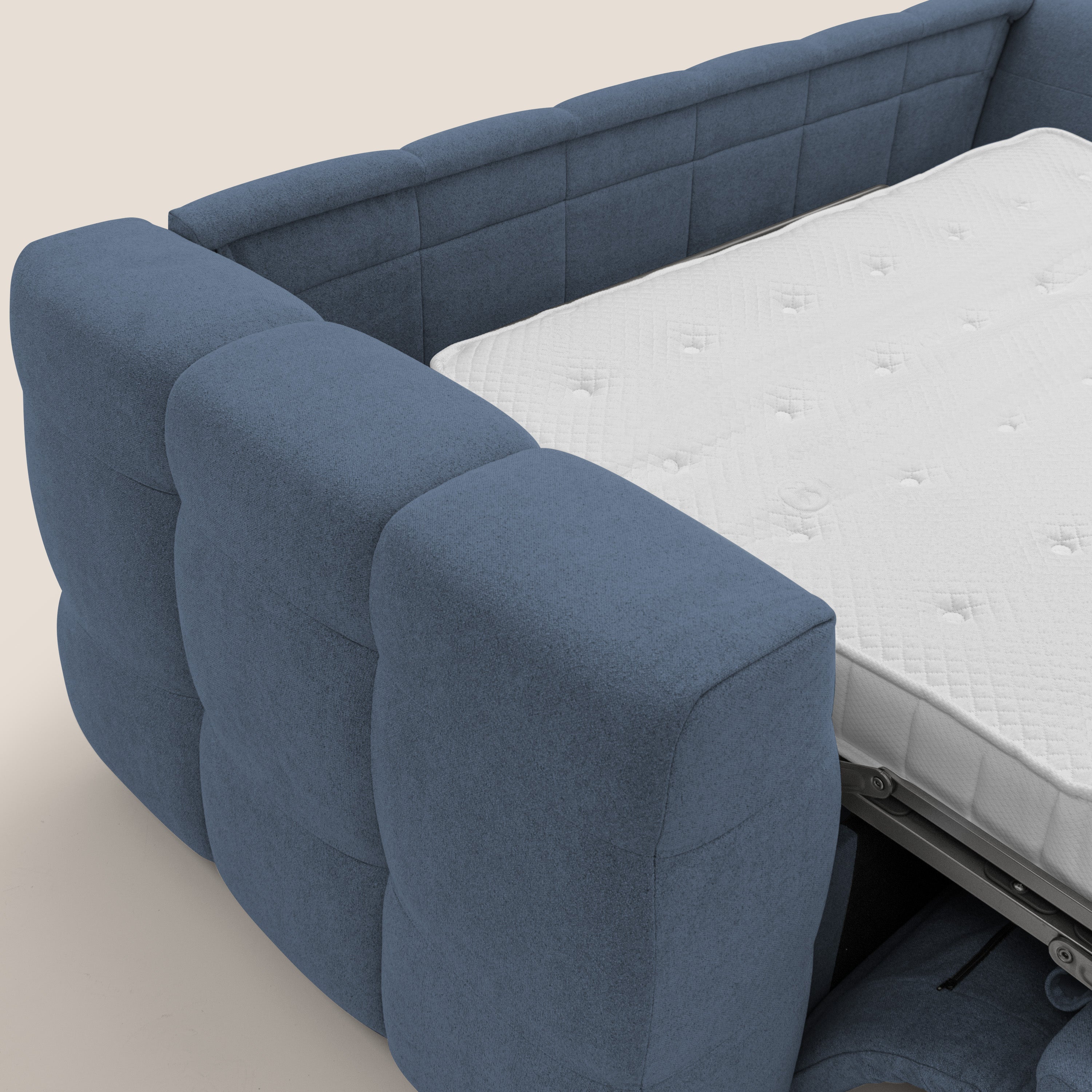 Tender Divano letto matrimoniale dal design innovativo in tessuto bouclet impermeabile T07 blu - divani.store