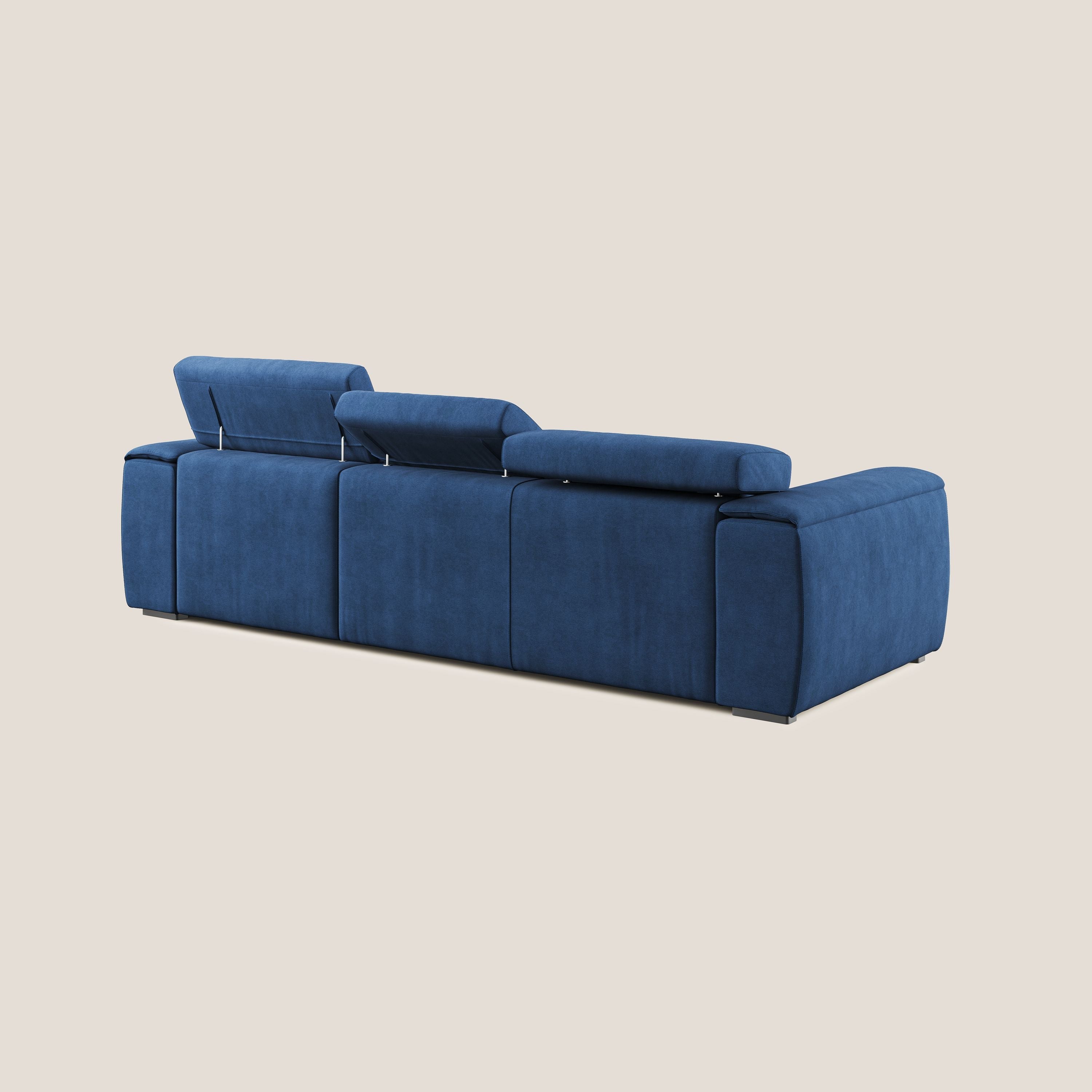 Zeno Divano angolare con pouf estraibile poggiapiedi in tessuto morbido impermeabile T02 blu - divani.store