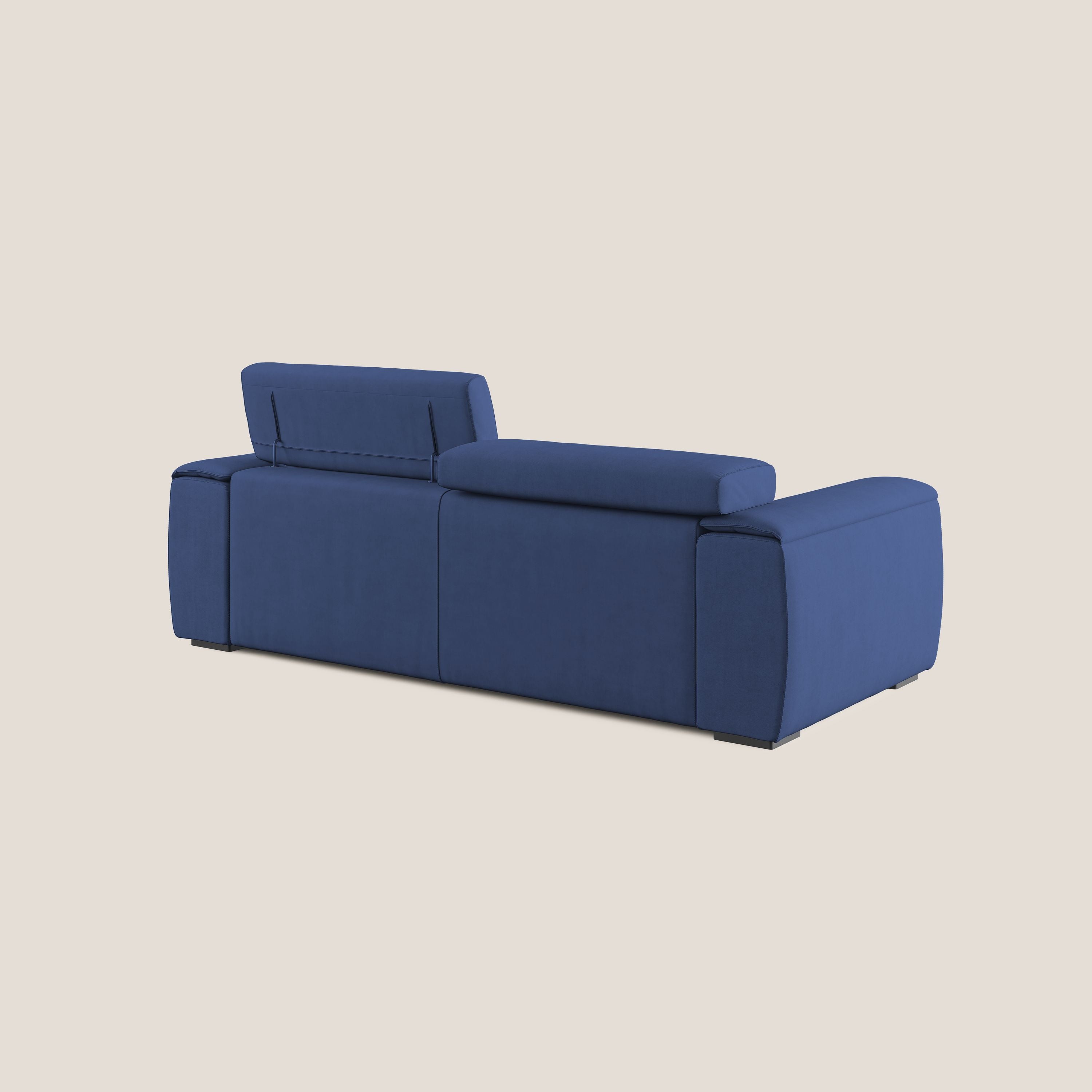 Zeno Divano con pouf estraibile poggiapiedi in tessuto morbido impermeabile T02 blu - divani.store