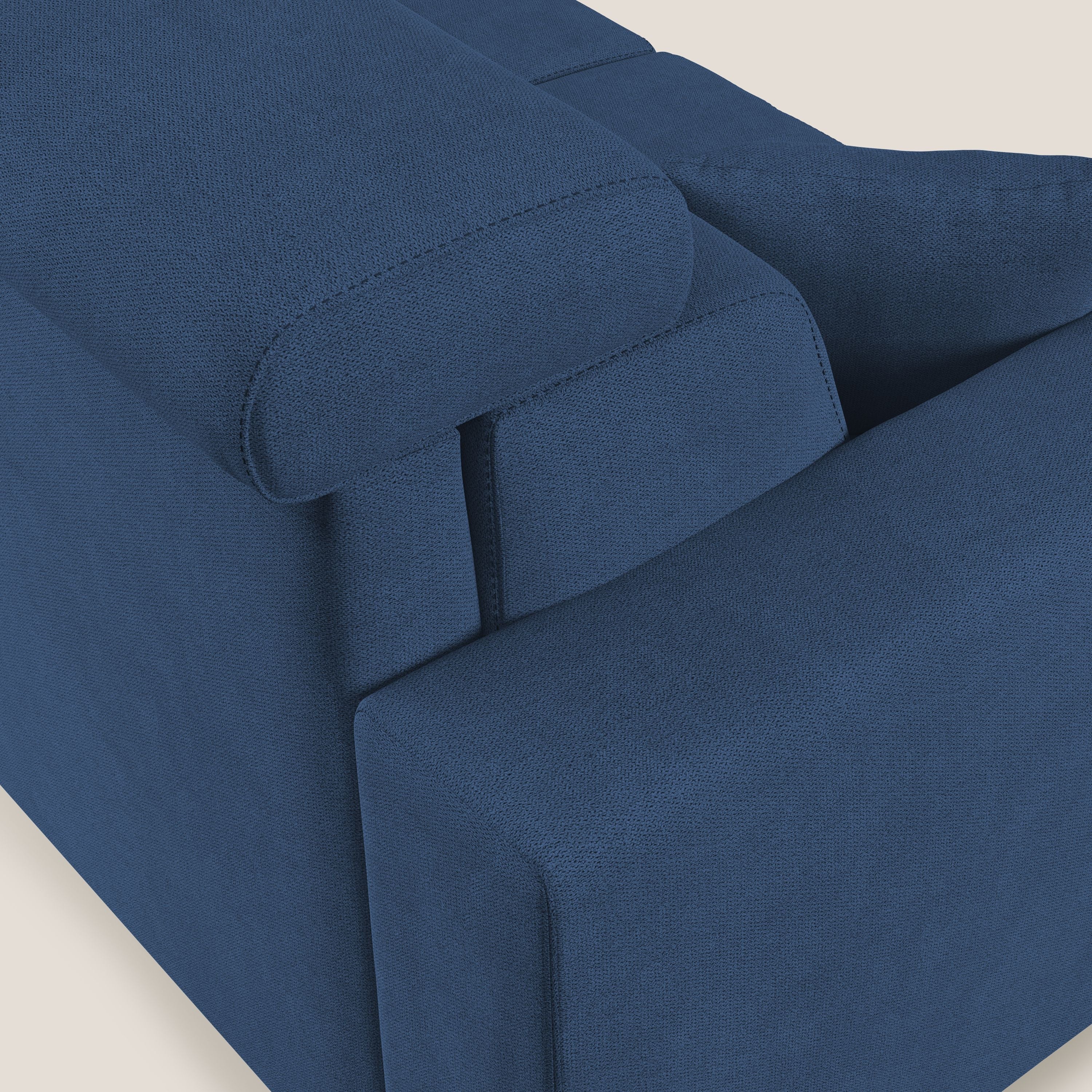 Pegaso divano letto angolare con poggiatesta reclinabili e rivestimento impermeabile T02 blu - divani.store