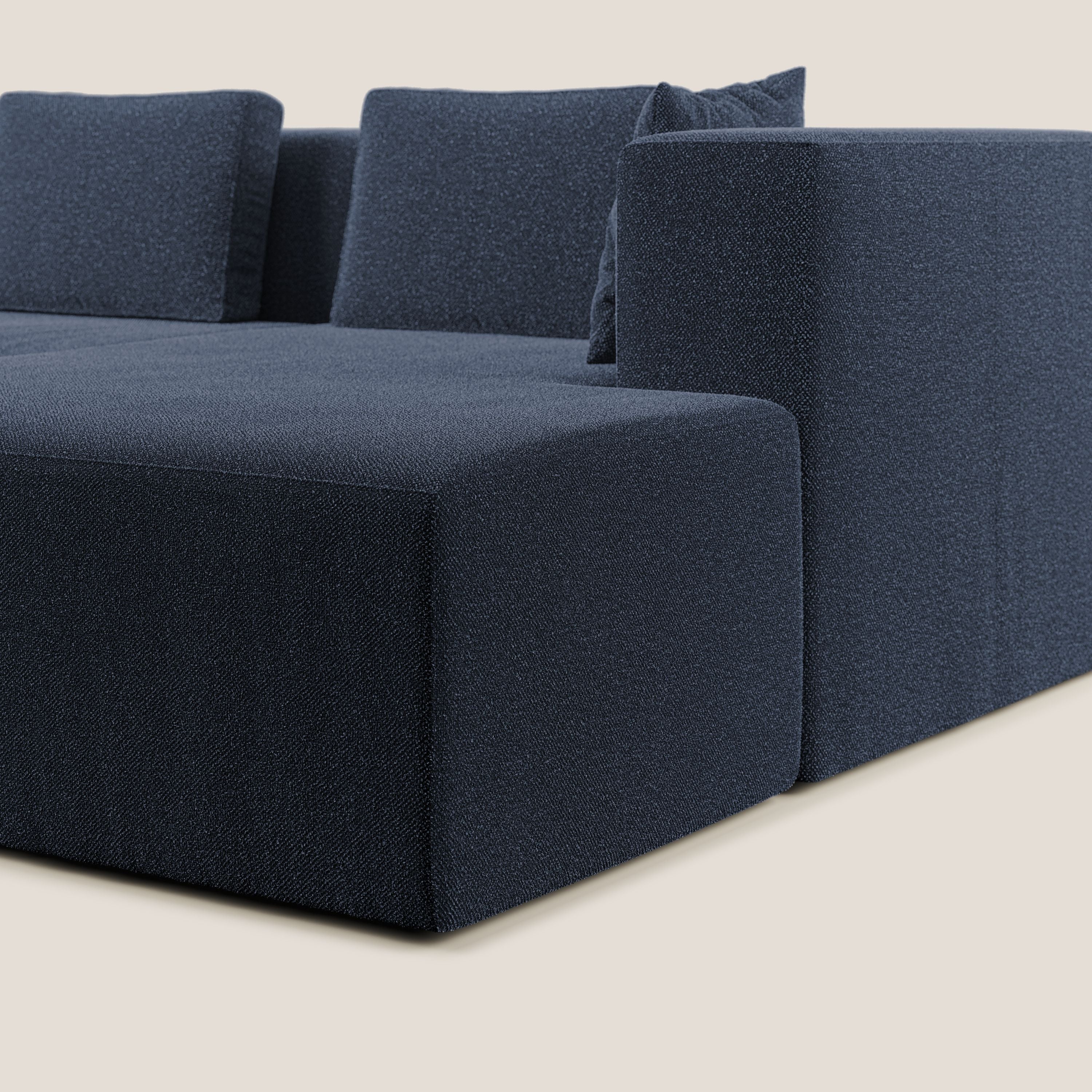 Nettuno divano panoramico in morbido tessuto bouclè T07 blu - divani.store