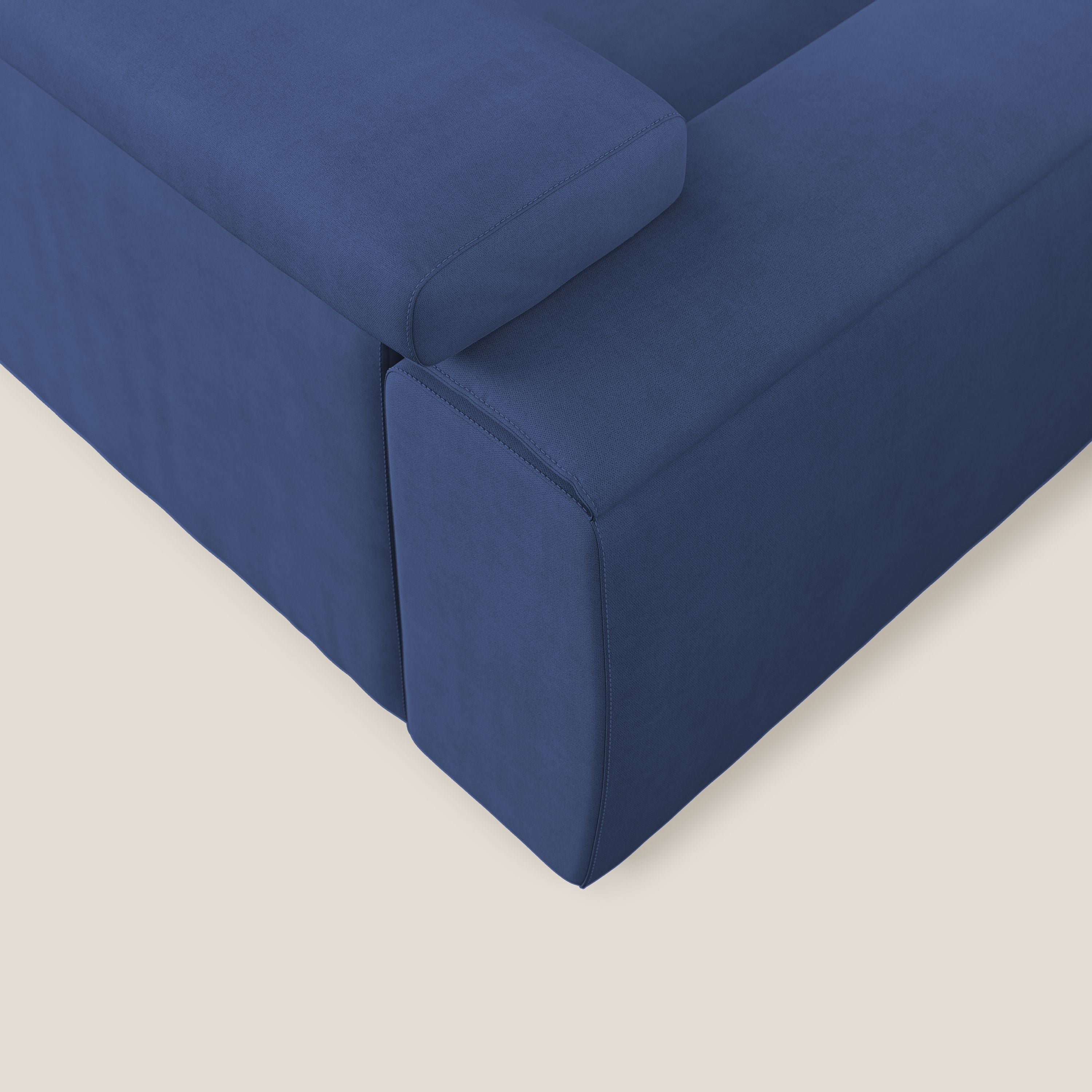 Zeno Divano con pouf estraibile poggiapiedi in tessuto morbido impermeabile T02 blu - divani.store