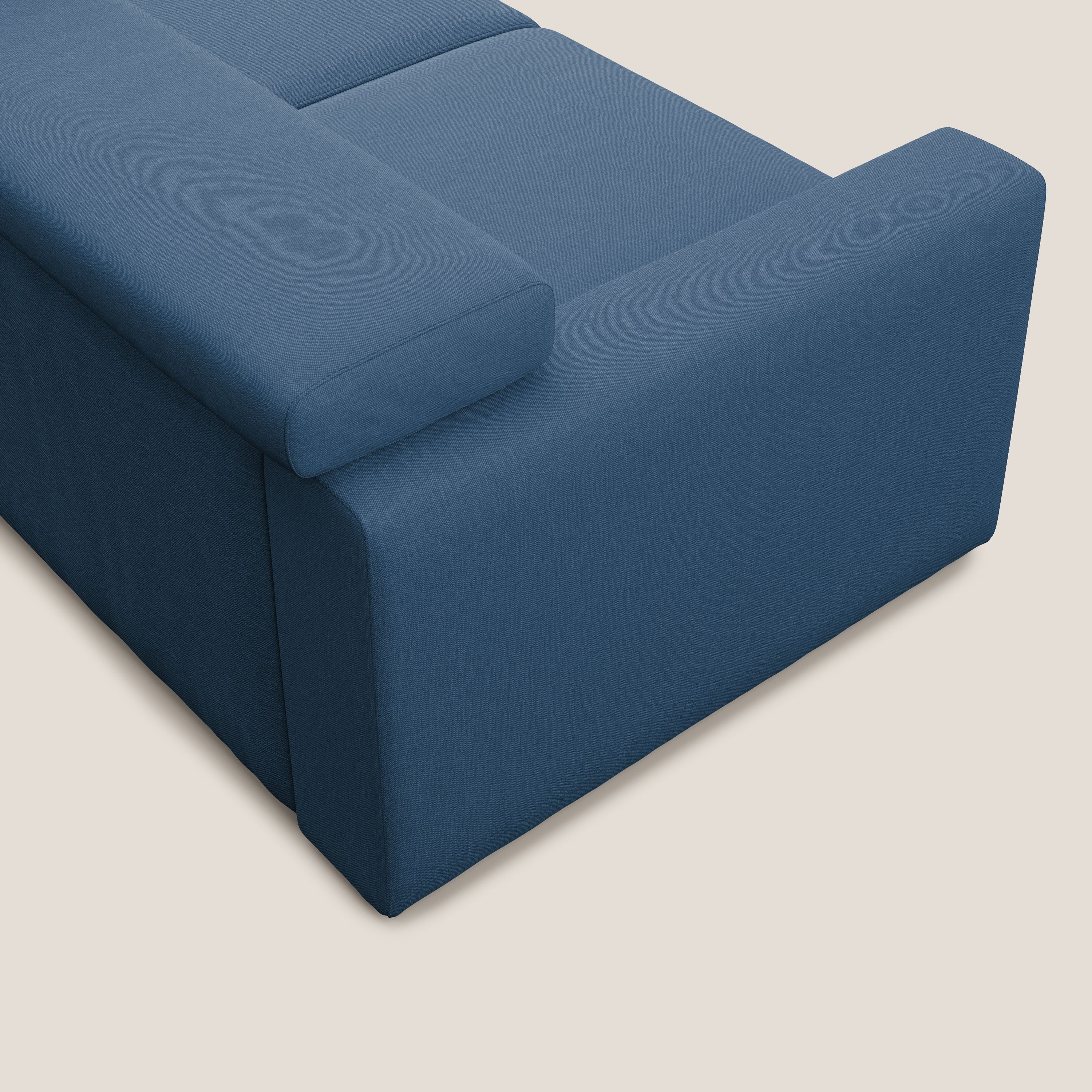 Dylan divano allungabile con pouf estraibile poggiapiedi in tessuto simil cotone impermeabile T13 blu - divani.store