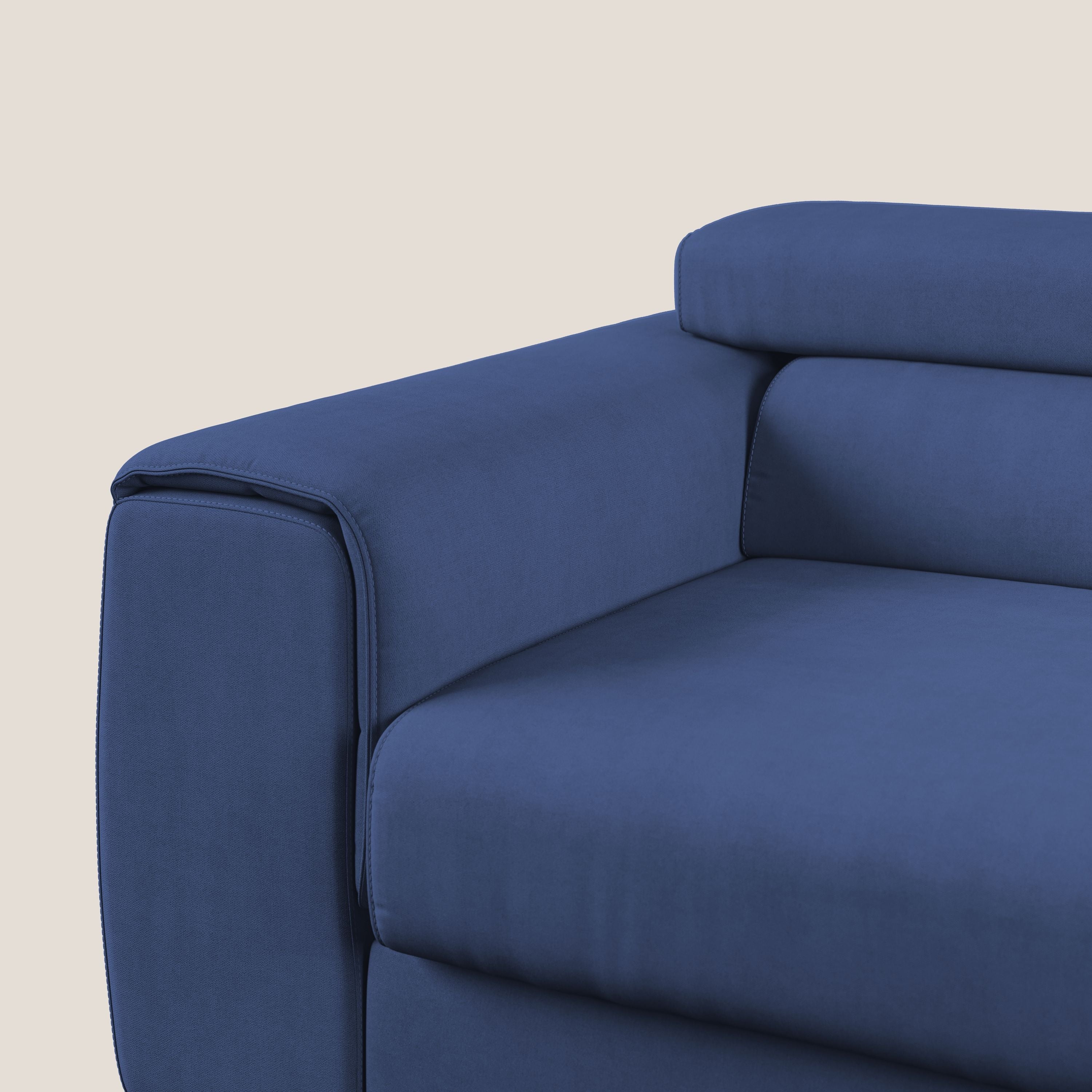 Zeno Divano con pouf estraibile poggiapiedi in tessuto morbido impermeabile T02 blu - divani.store