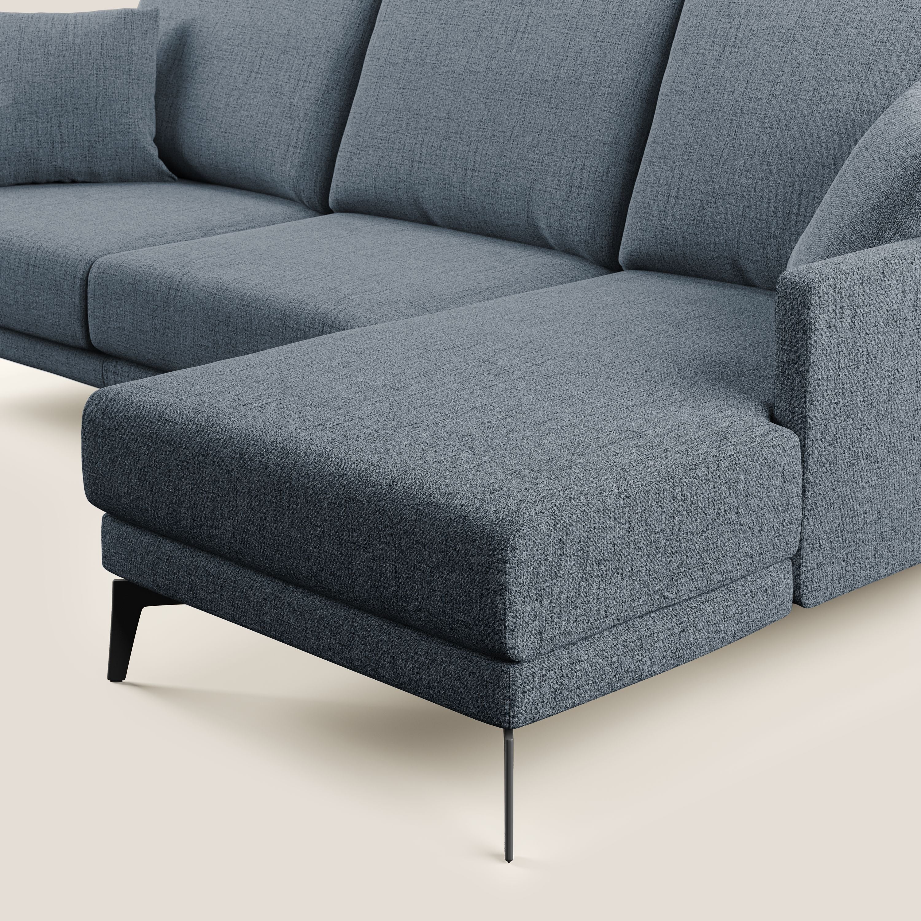 Saturno divano angolare moderno in tessuto morbido impermeabile T03 blu - divani.store