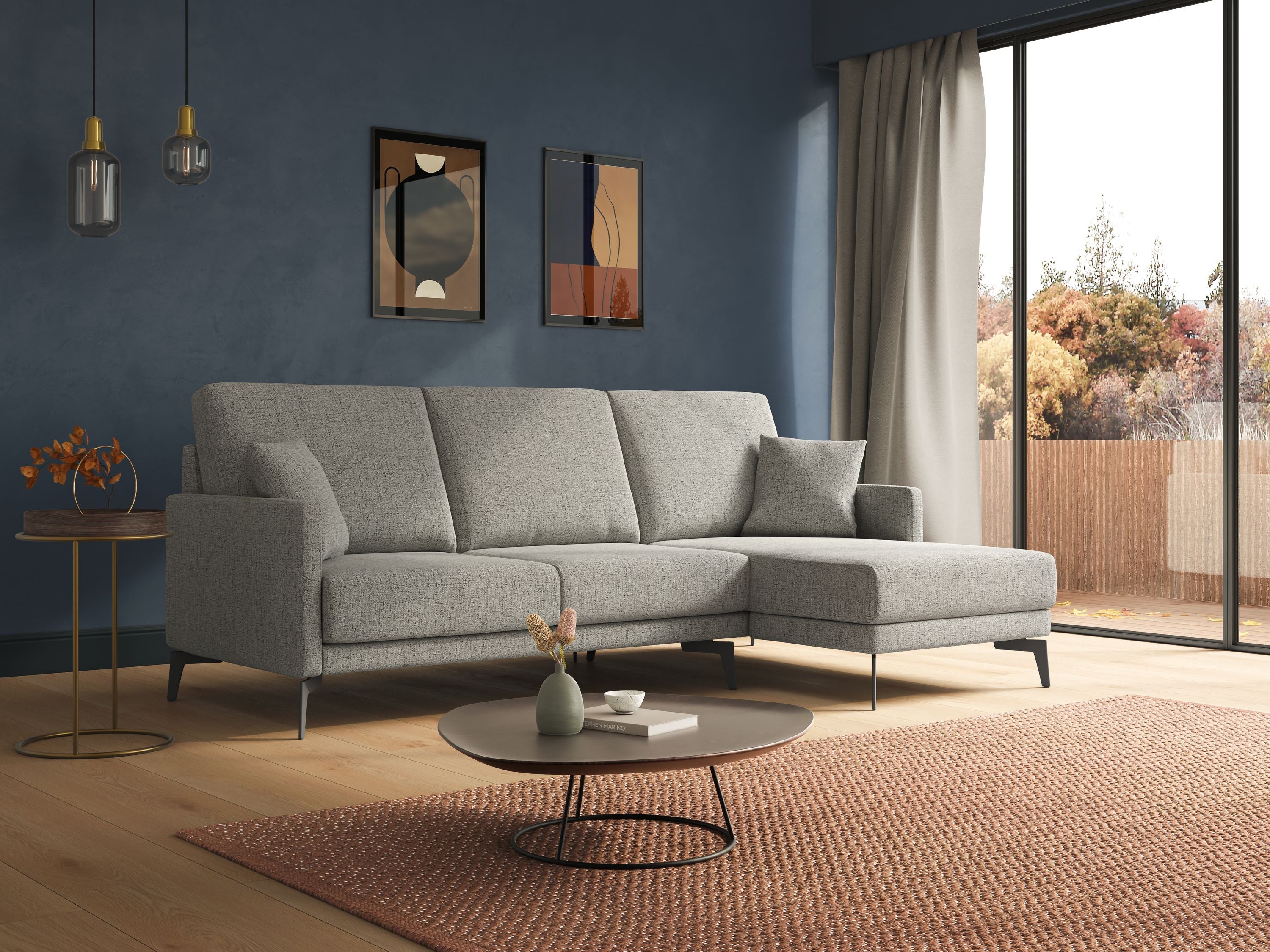 Saturno divano angolare moderno in tessuto morbido impermeabile T03 blu - divani.store