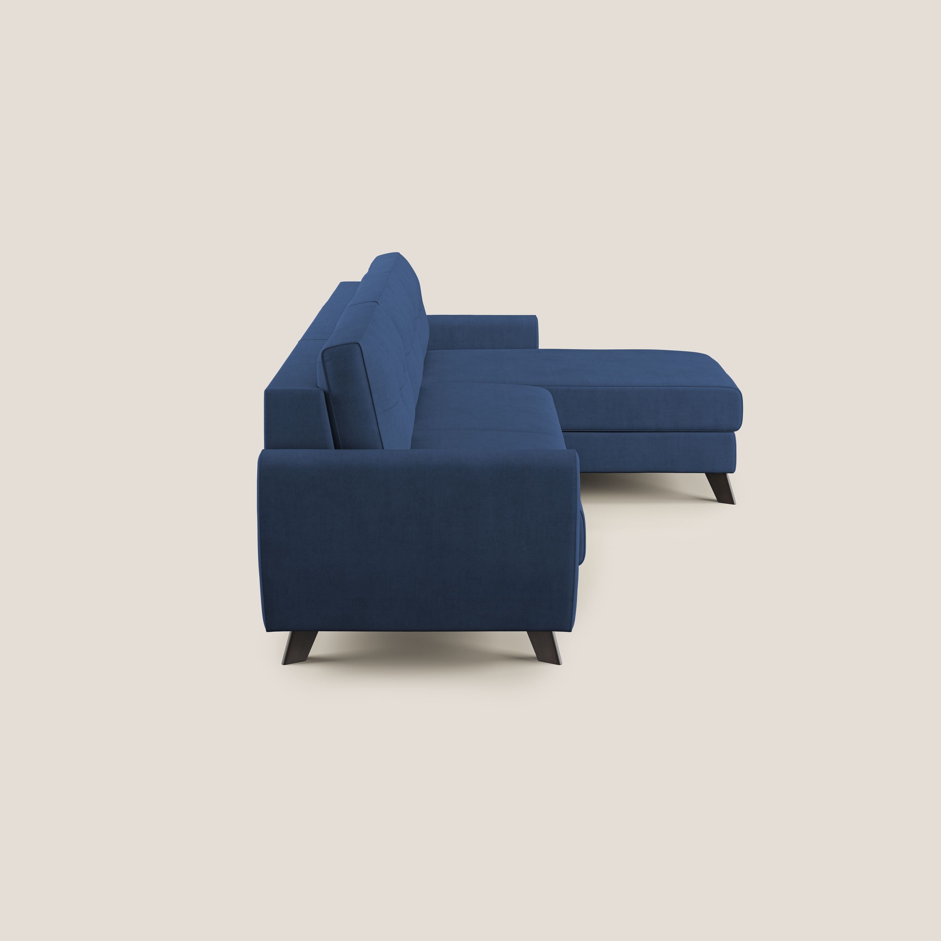 Callisto Divano letto angolare con penisola in tessuto morbido impermeabile T02 blu - divani.store