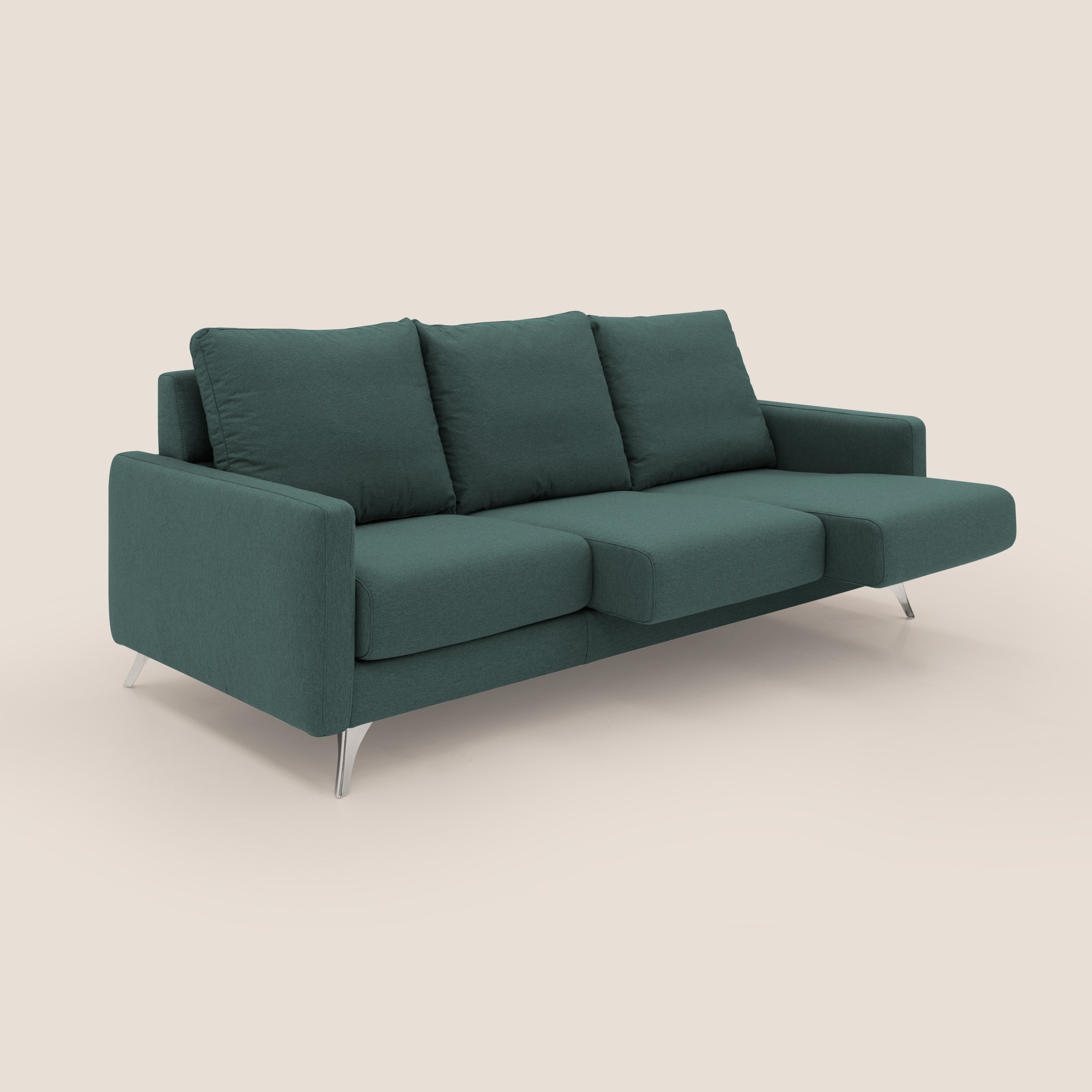 Klimt divano con 3 sedute allungabili e schienali in piuma d'oca in tessuto smacchiabile T05 verde - divani.store