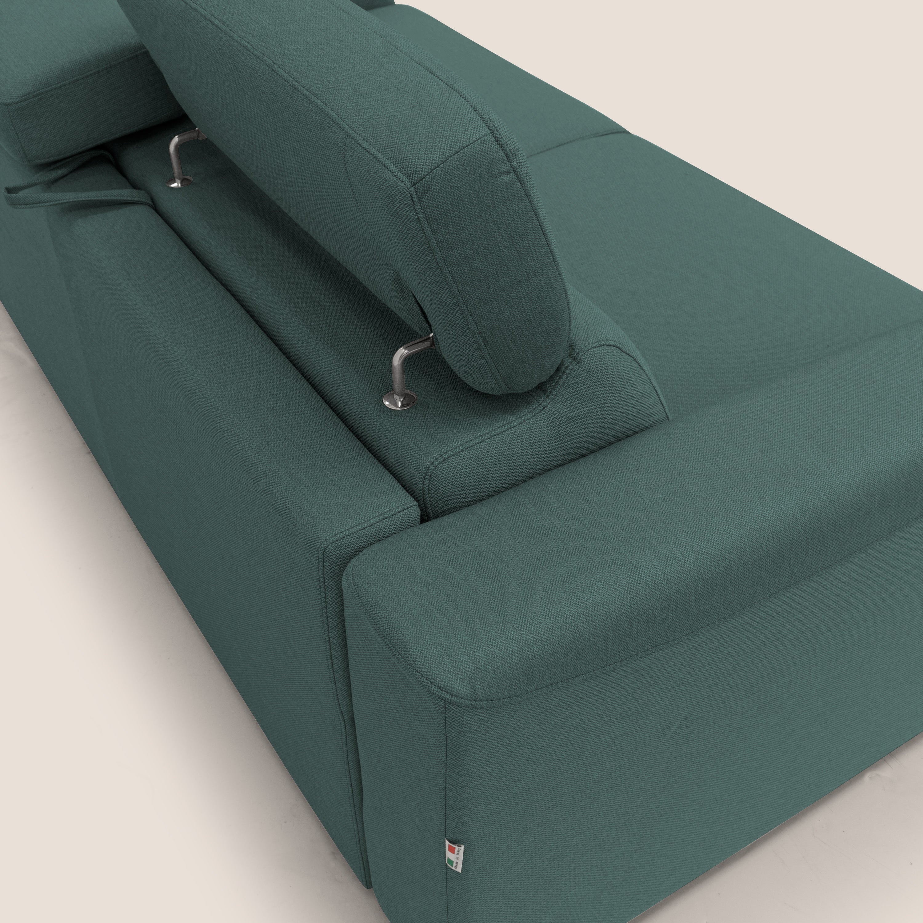 Poseidon Schlafsofa mit elektrischem Relaxmechanismus aus wasserfestem, abwaschbarem Stoff T05 grün