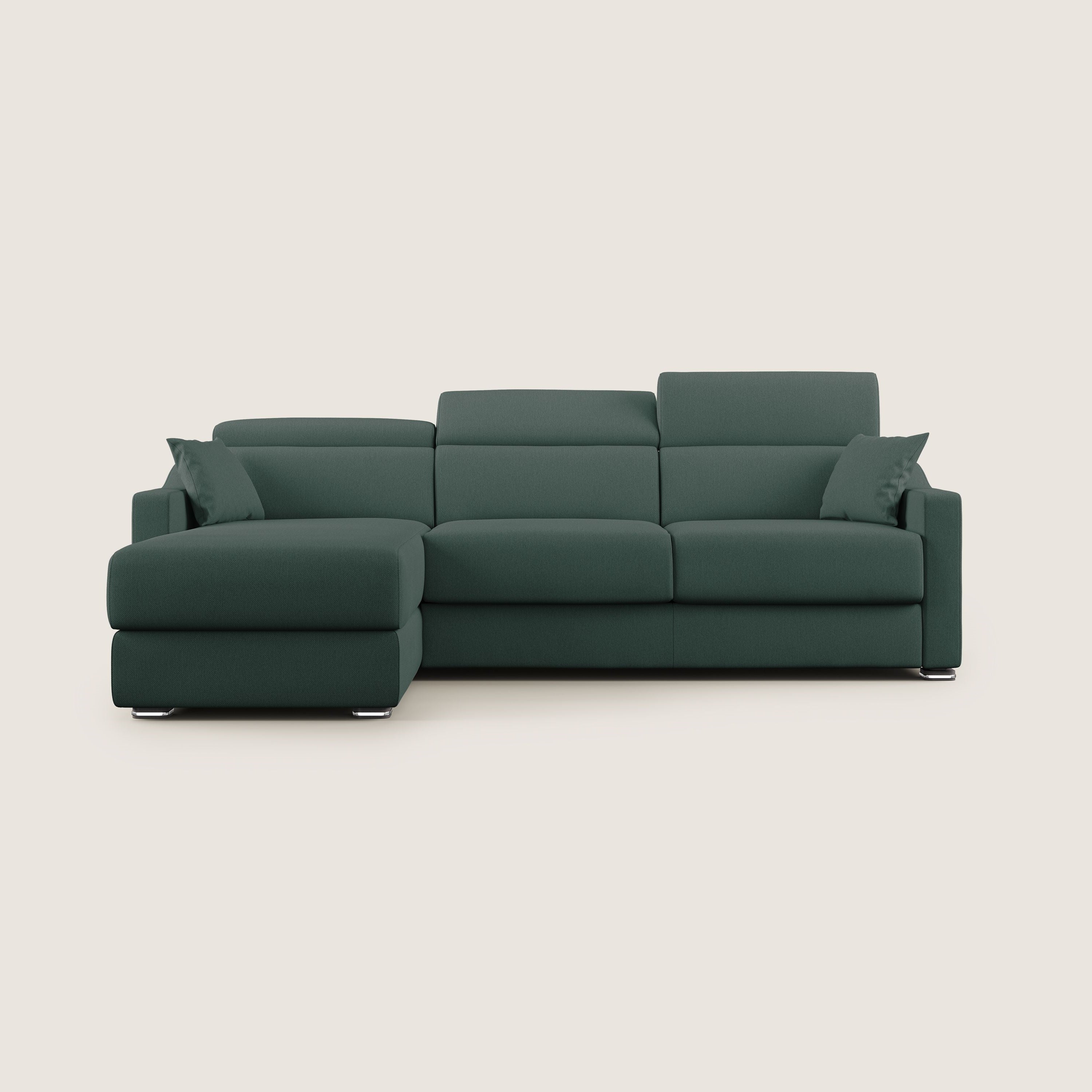 Amber divano letto angolare in tessuto smacchiabile T05 verde - divani.store