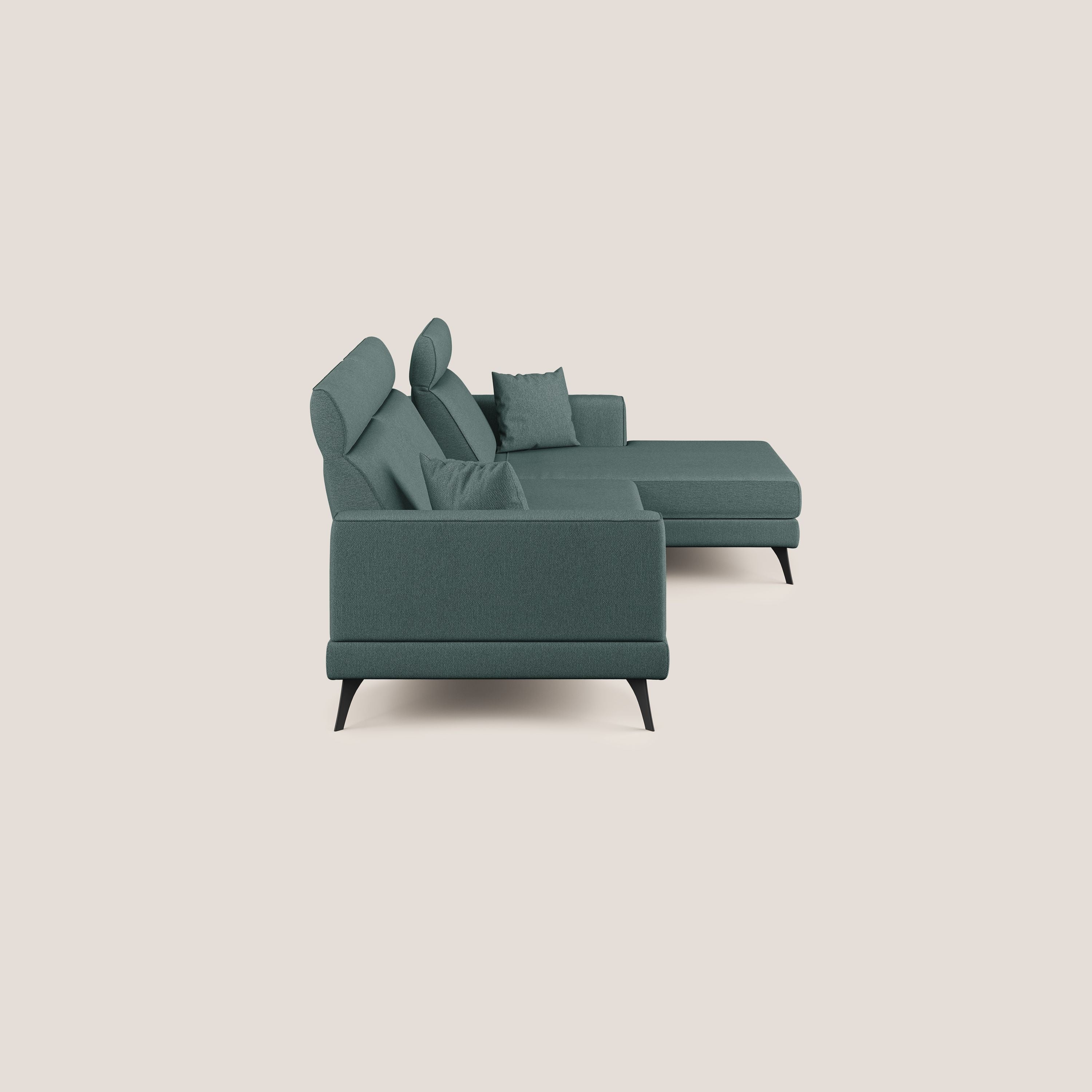 Slide Divano angolare con schienali traslanti e poggiatesta regolabili in tessuto smacchiabile T05 verde - divani.store