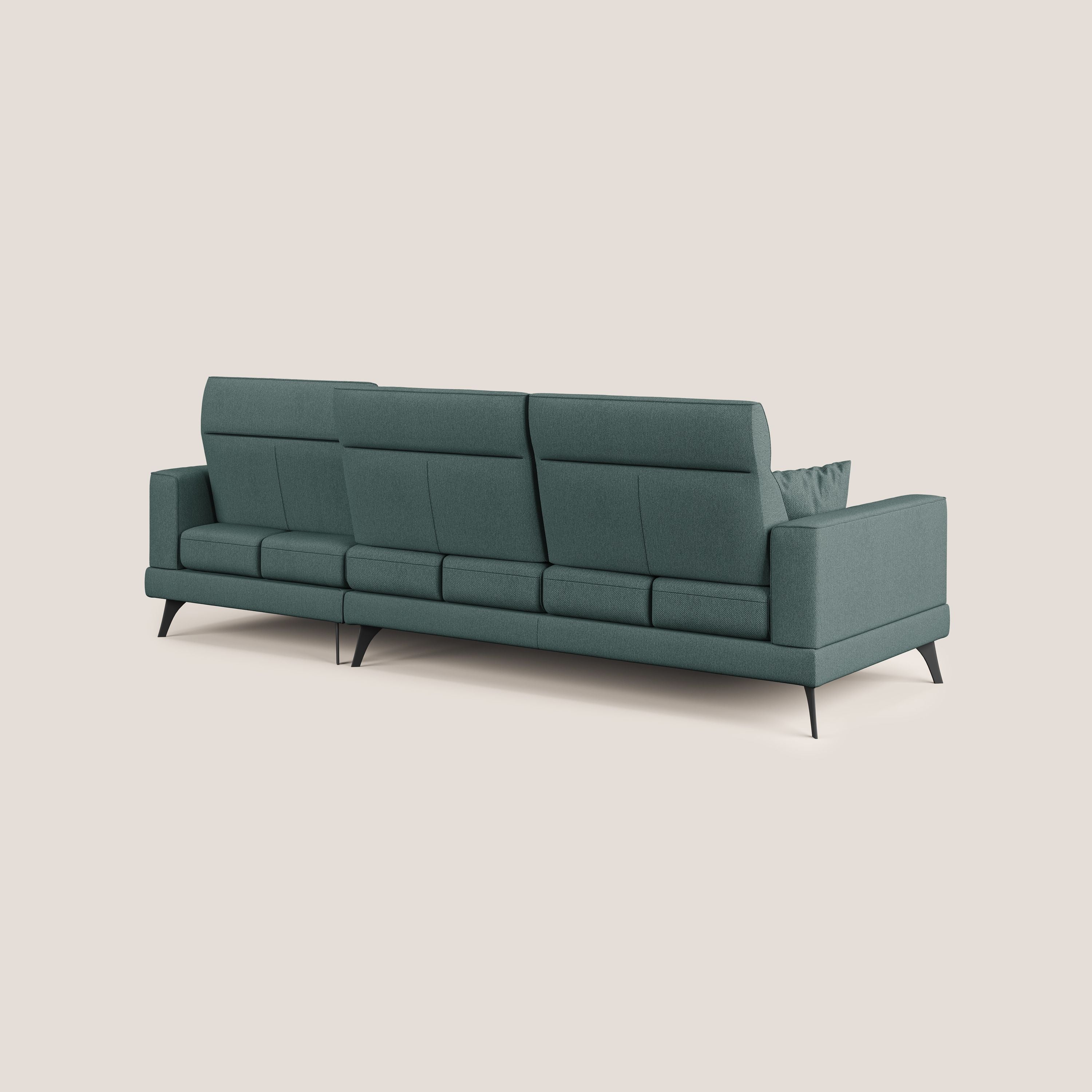 Slide Divano angolare con schienali traslanti e poggiatesta regolabili in tessuto smacchiabile T05 verde - divani.store