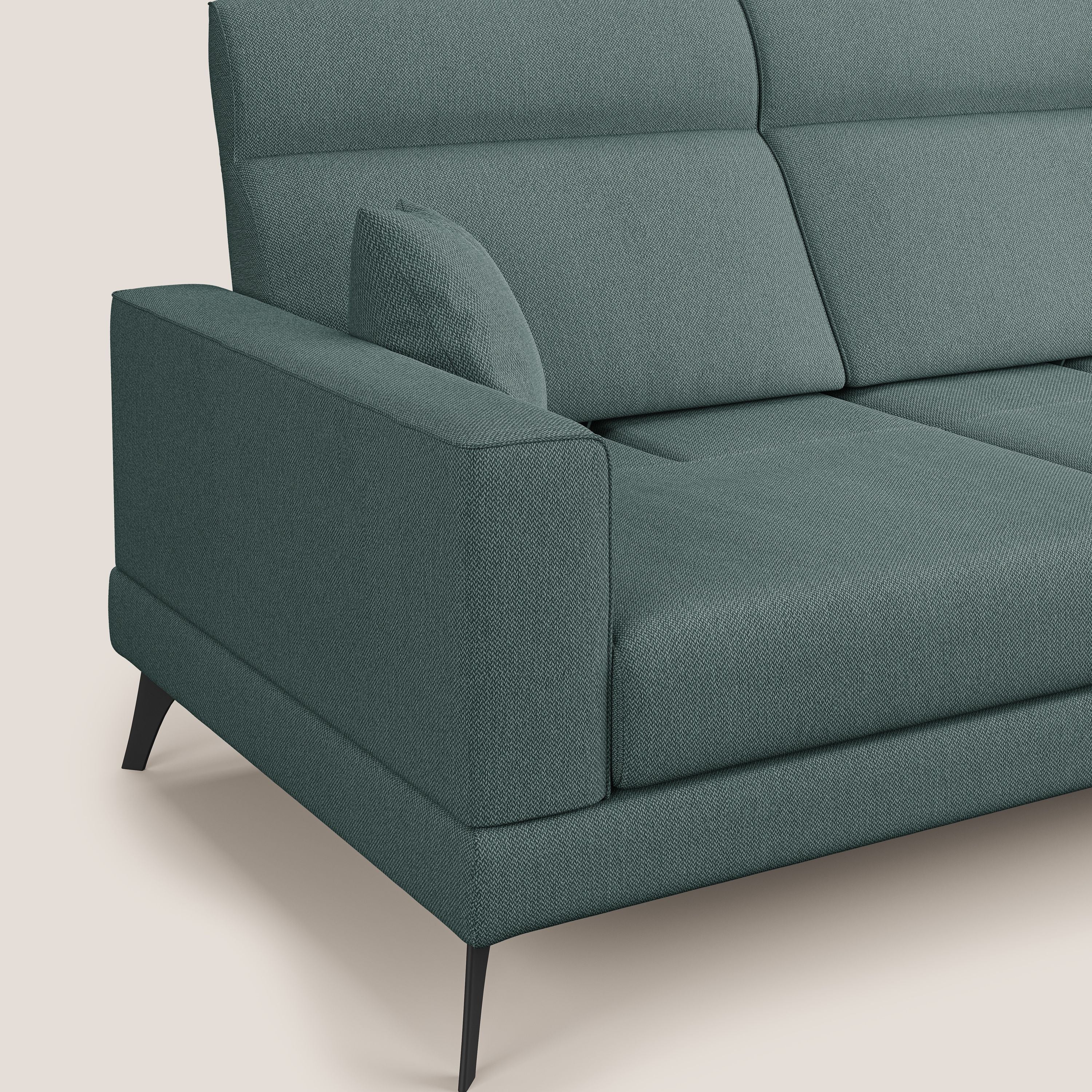 Slide Divano angolare con schienali traslanti e poggiatesta regolabili in tessuto smacchiabile T05 verde - divani.store