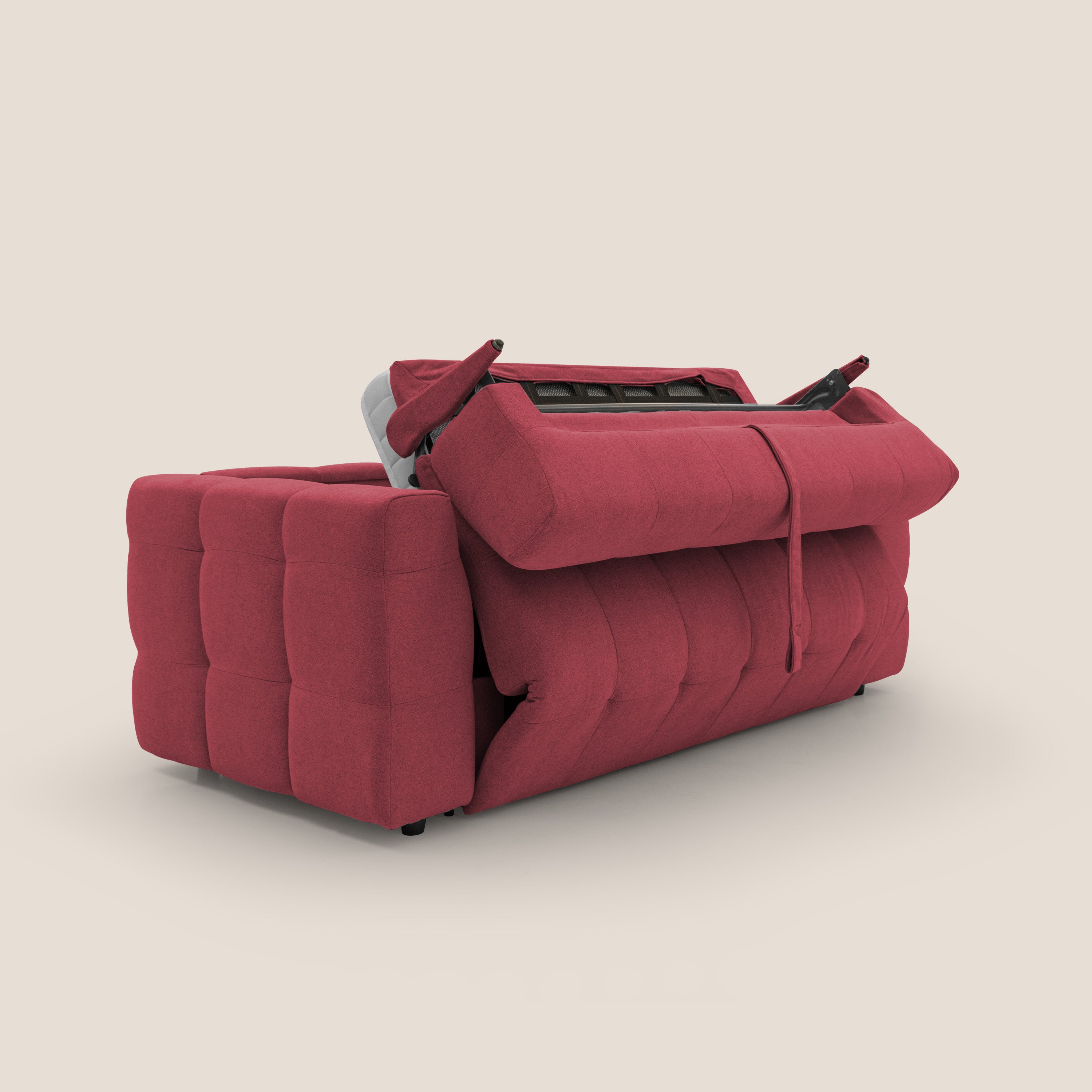 Tender Divano letto matrimoniale dal design innovativo in tessuto bouclet impermeabile T07 rosso - divani.store