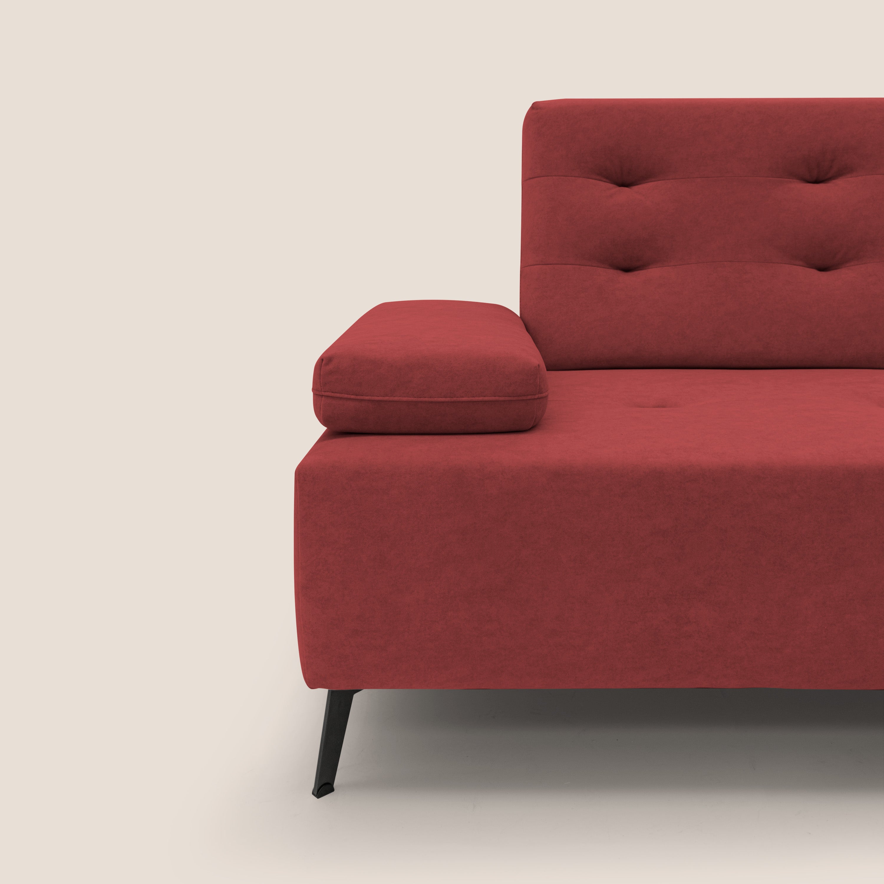 Lugano Divano angolare con schienali traslanti in microfibra effetto velluto T09 rosso - divani.store