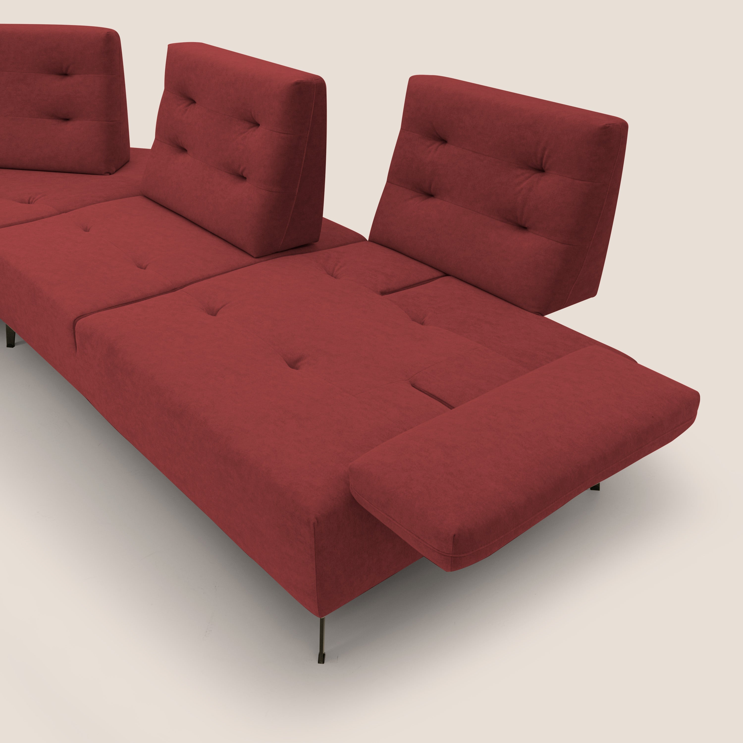 Lugano Divano angolare con schienali traslanti in microfibra effetto velluto T09 rosso - divani.store